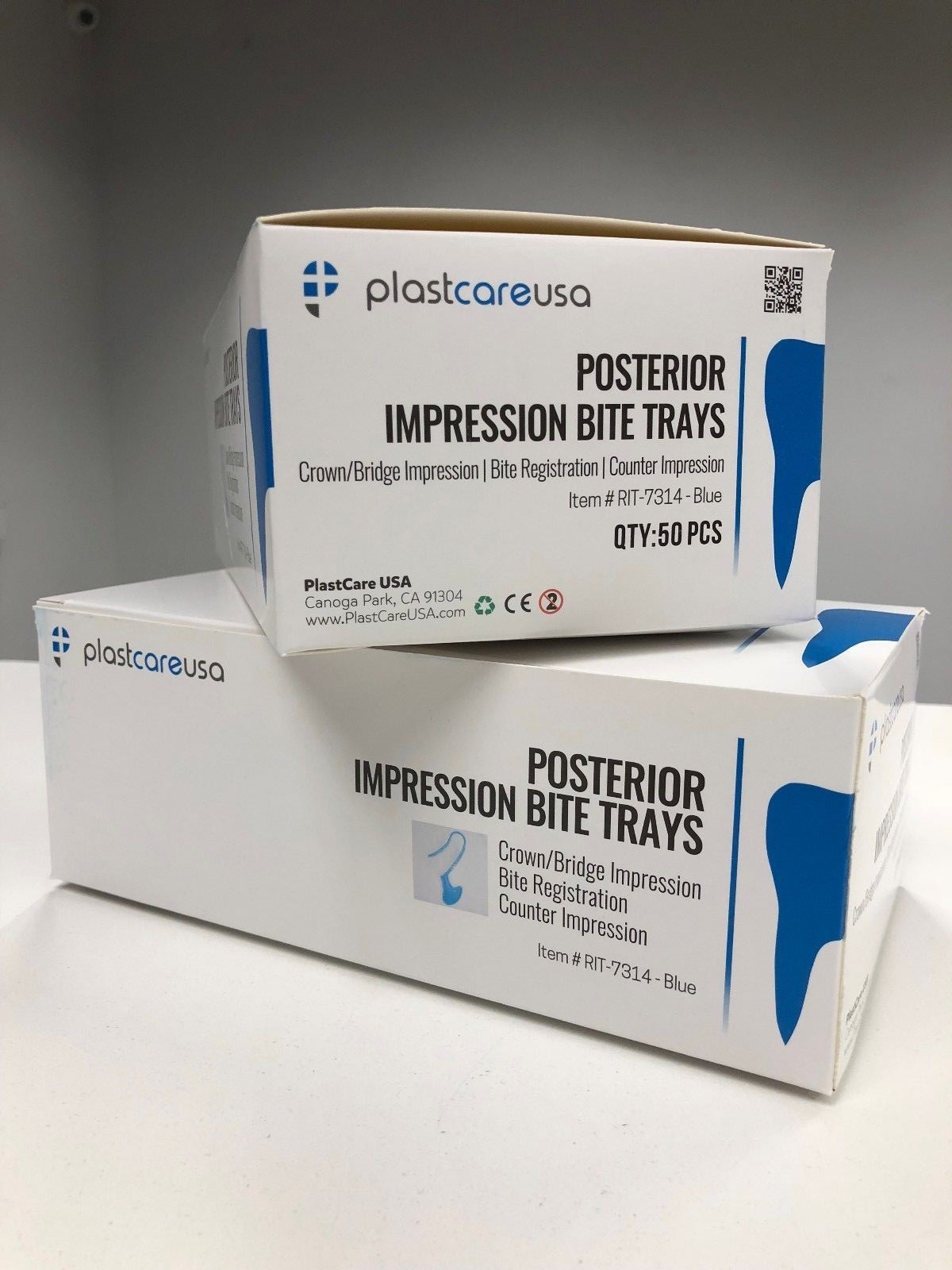 100 Dental Impression Bite Registration Triple Tray, Posterior, Blue