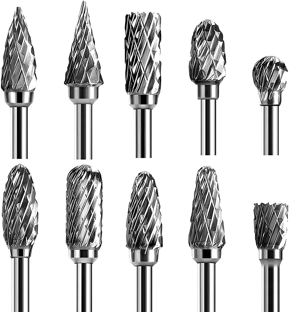 Juego de fresas rotativas de doble corte de carburo de tungsteno de 10 piezas.