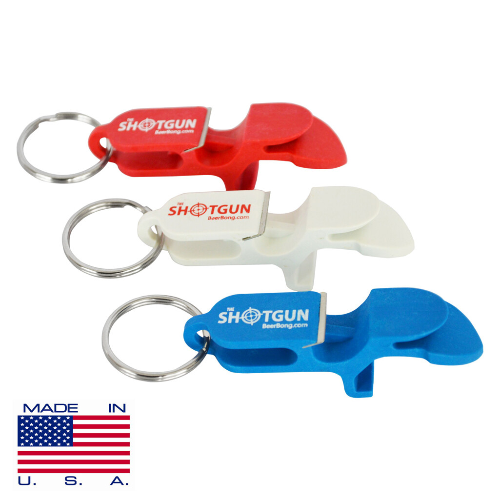 SHOTGUN KEYCHAIN  | Beer Bong for Cans | 3 Color | Red, White, Blue MADE IN USA