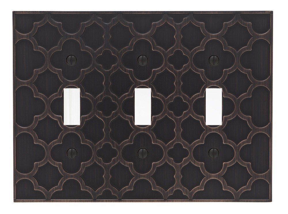 Amerelle Tangier Quatrefoil Triple Switch Wall Plate Cover Aged Bronze Finish