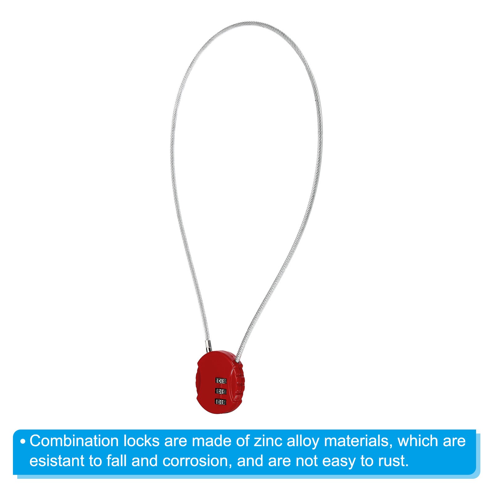 Small Combination Block 19.6", 2pcs 3 Digit Luggage Lock, Red