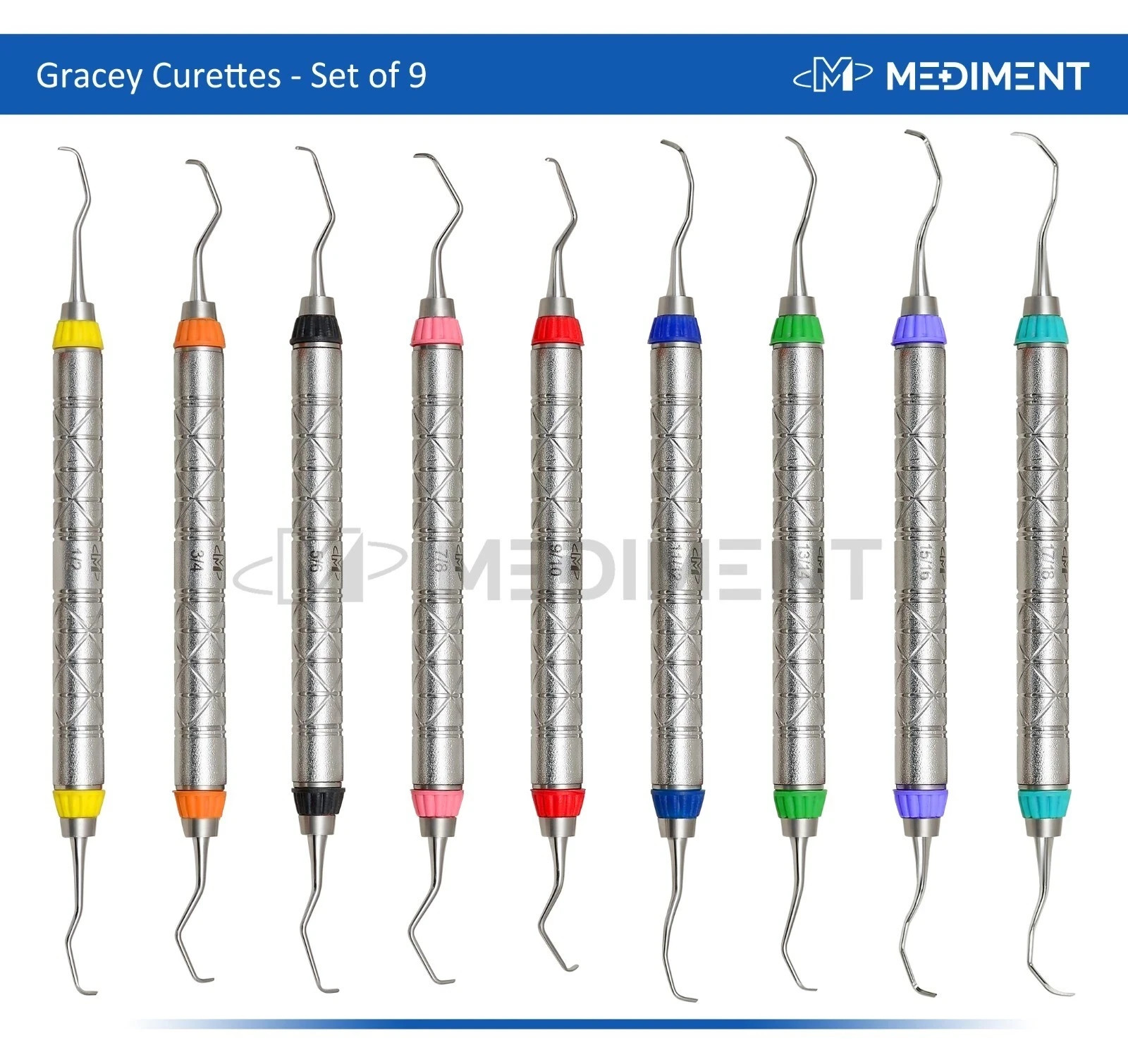 9 Pcs Dental Periodontal Gracey Curettes Surgical Hollow Handle Probe