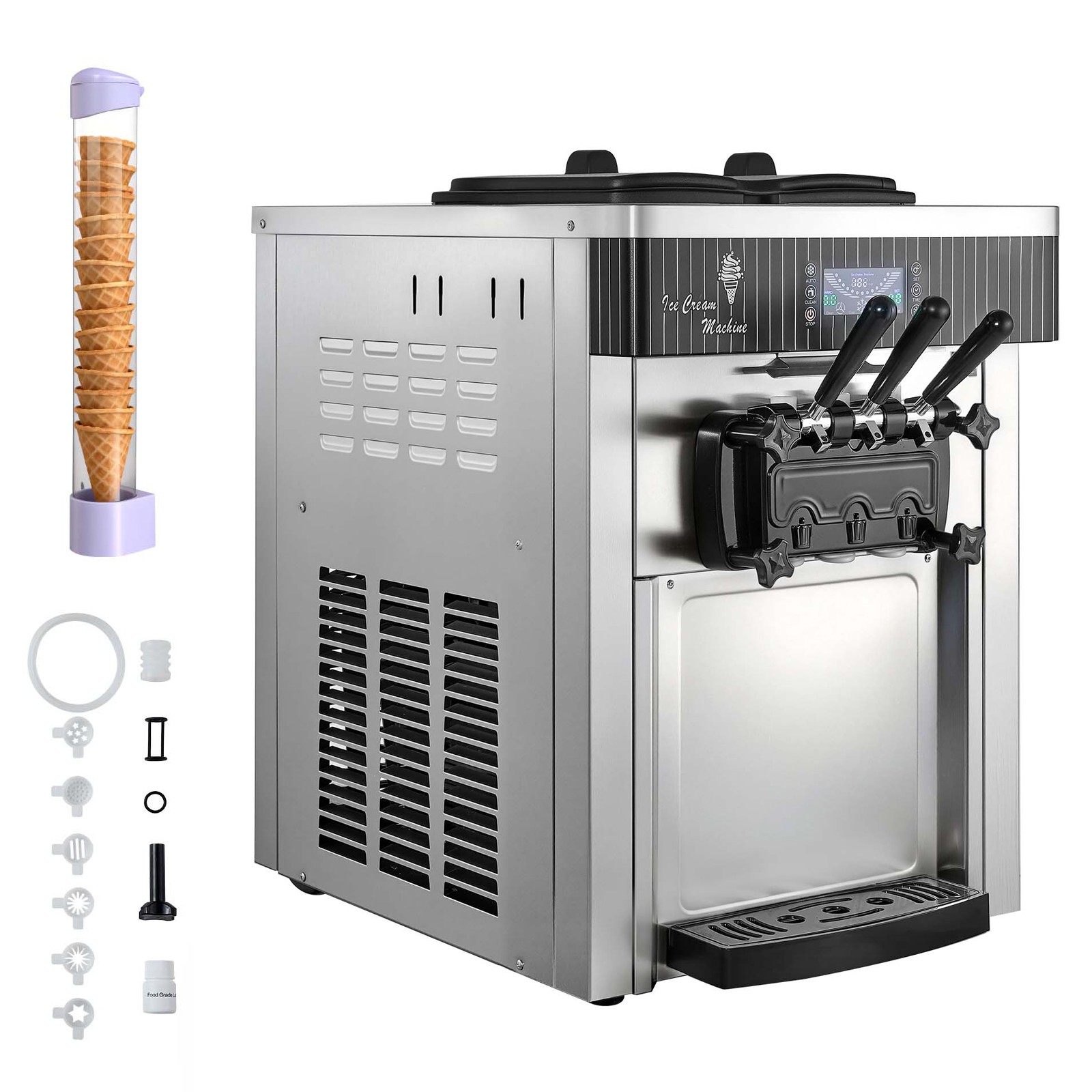 Uimoso Commercial Ice Cream Maker with Pre-Cooling Function and 3 Flavor Options