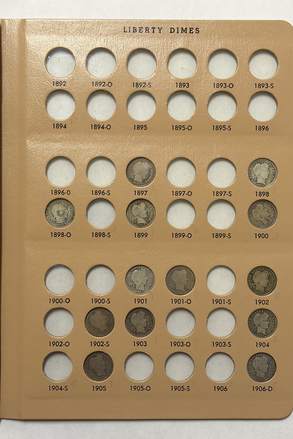 1897-1916-S 31 COIN BARBER DIME STARTER SET IN DANSCO ALBUM #7121 - CIRCULATED!