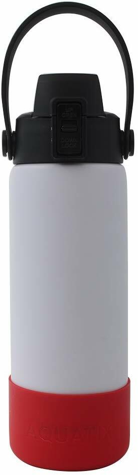 New Aquatix White 21 oz Insulated FlipTop Sport Bottle w/ Silicon Boot (Red)