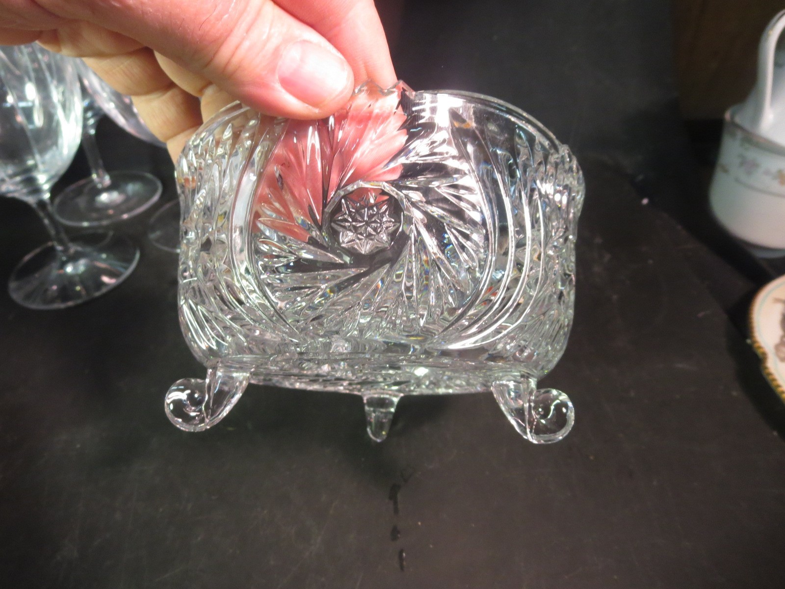 Covered Crystal Footed Candy Dish Pinwheel Decoration