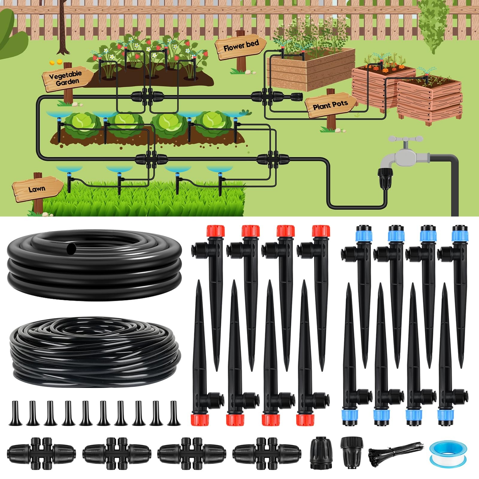 New Best 110FT Drip Irrigation System for Garden Quick-Connect Automatic Garden