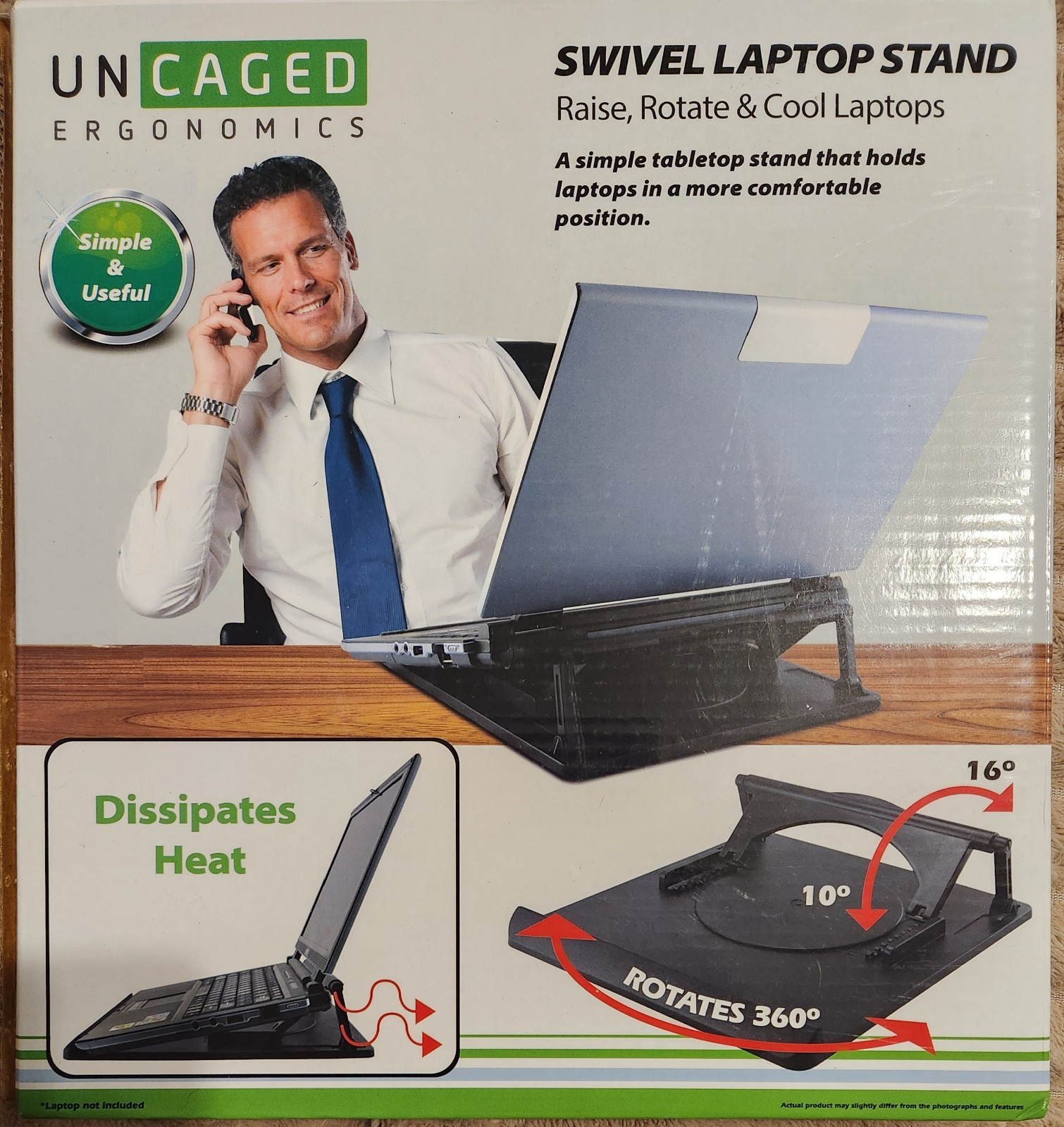 Uncaged Ergo.Laptop Stand Holder Rotates 360 Heat Dispersion Adjustable Angle Bl