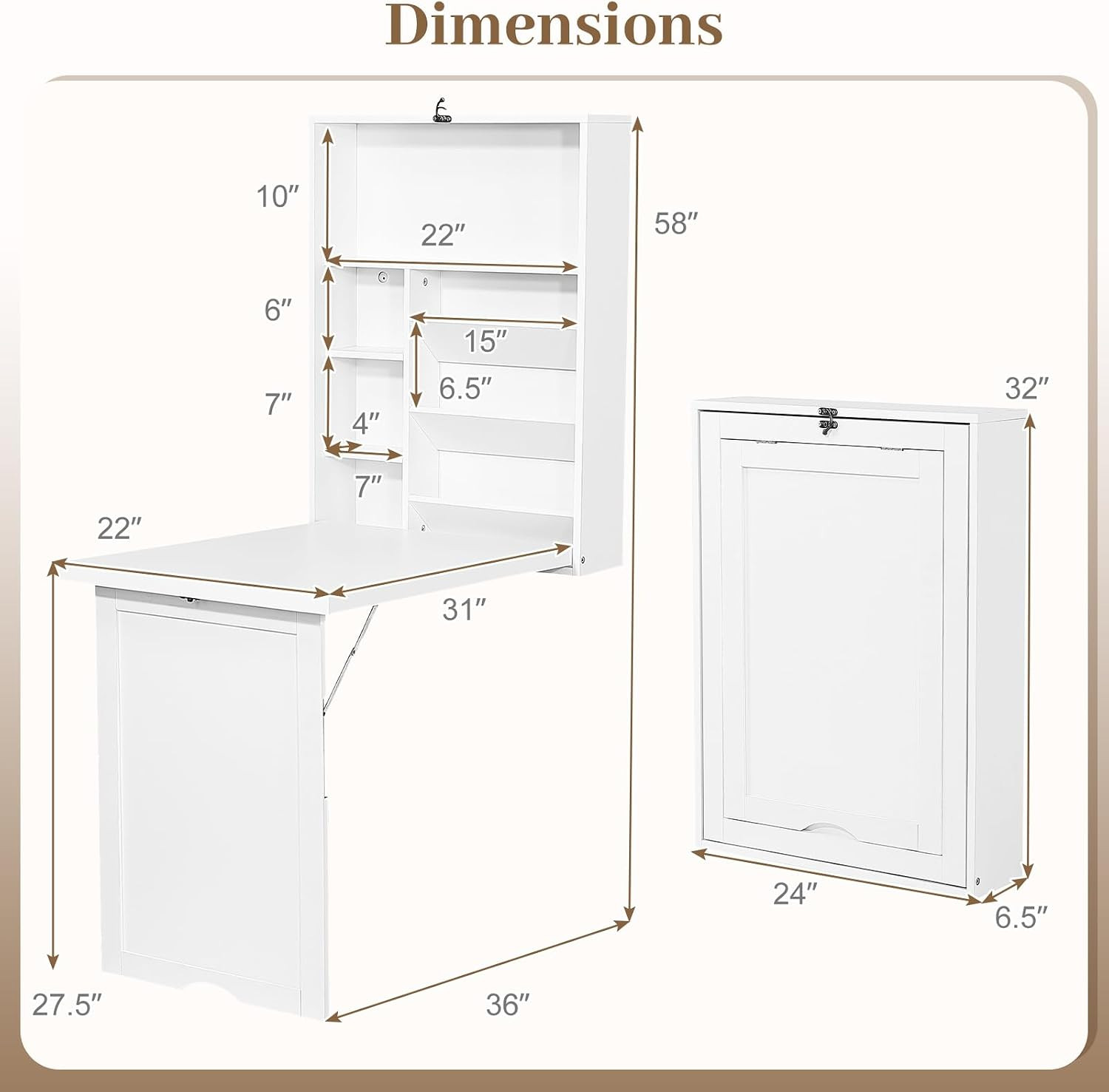 Folding Wall Mounted Desk, Convertible Fold Out Floating Table with Storage Shel