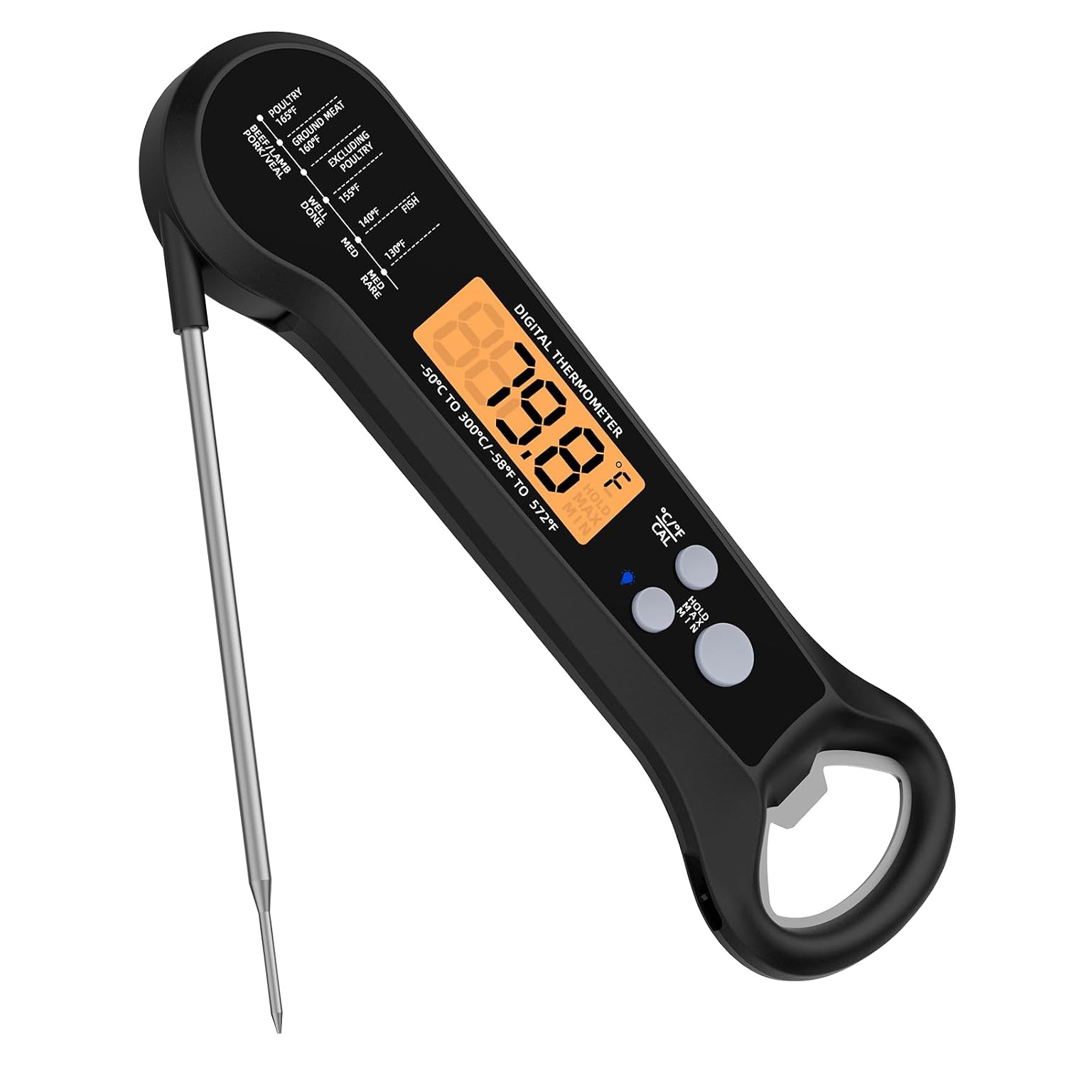 Instant Read Meat Thermometer for Grill and BBQ, Black | Fast Accuracy Digital,