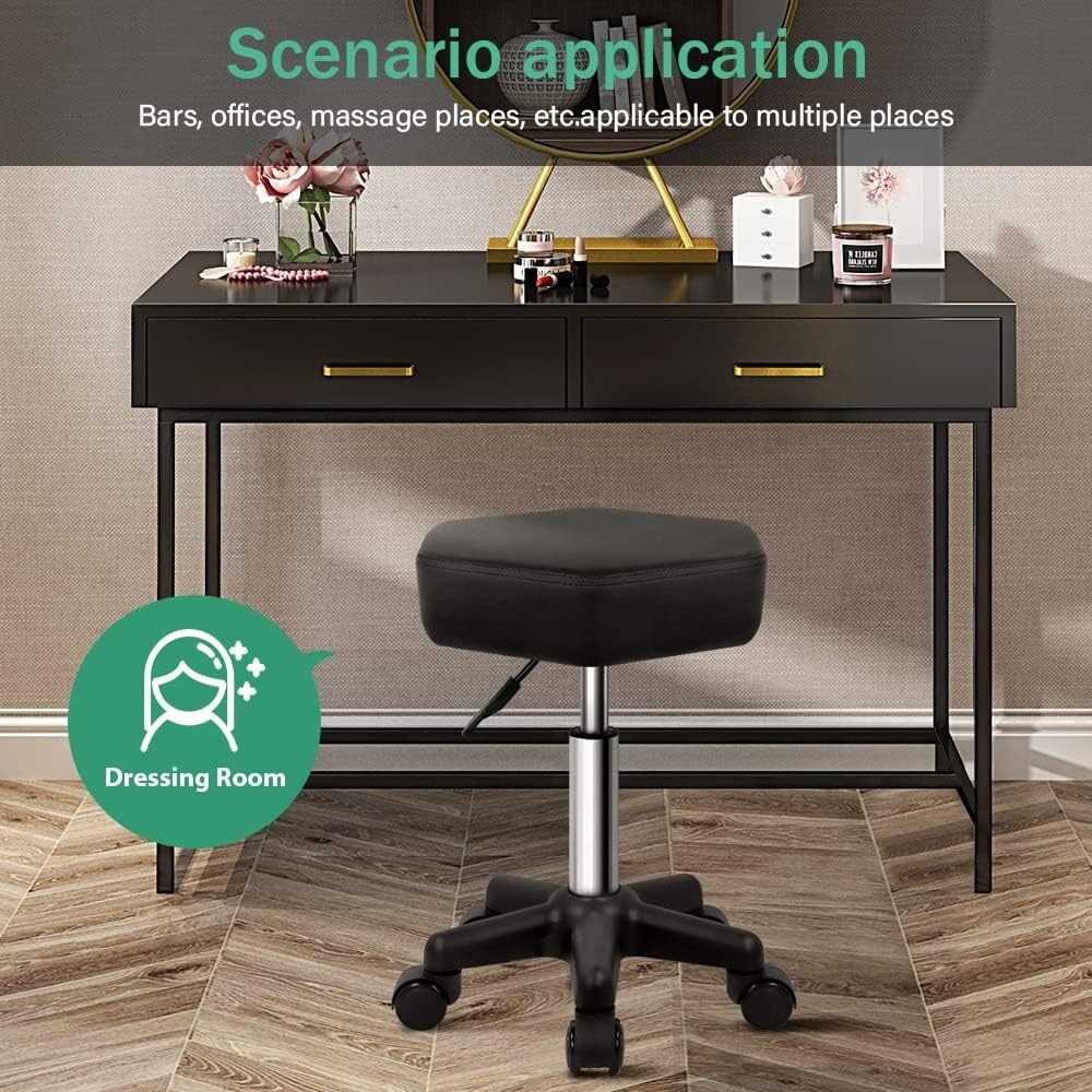 Height Adjustable Hexagon Rolling Stool for Spa & Salon - Modern Black Design