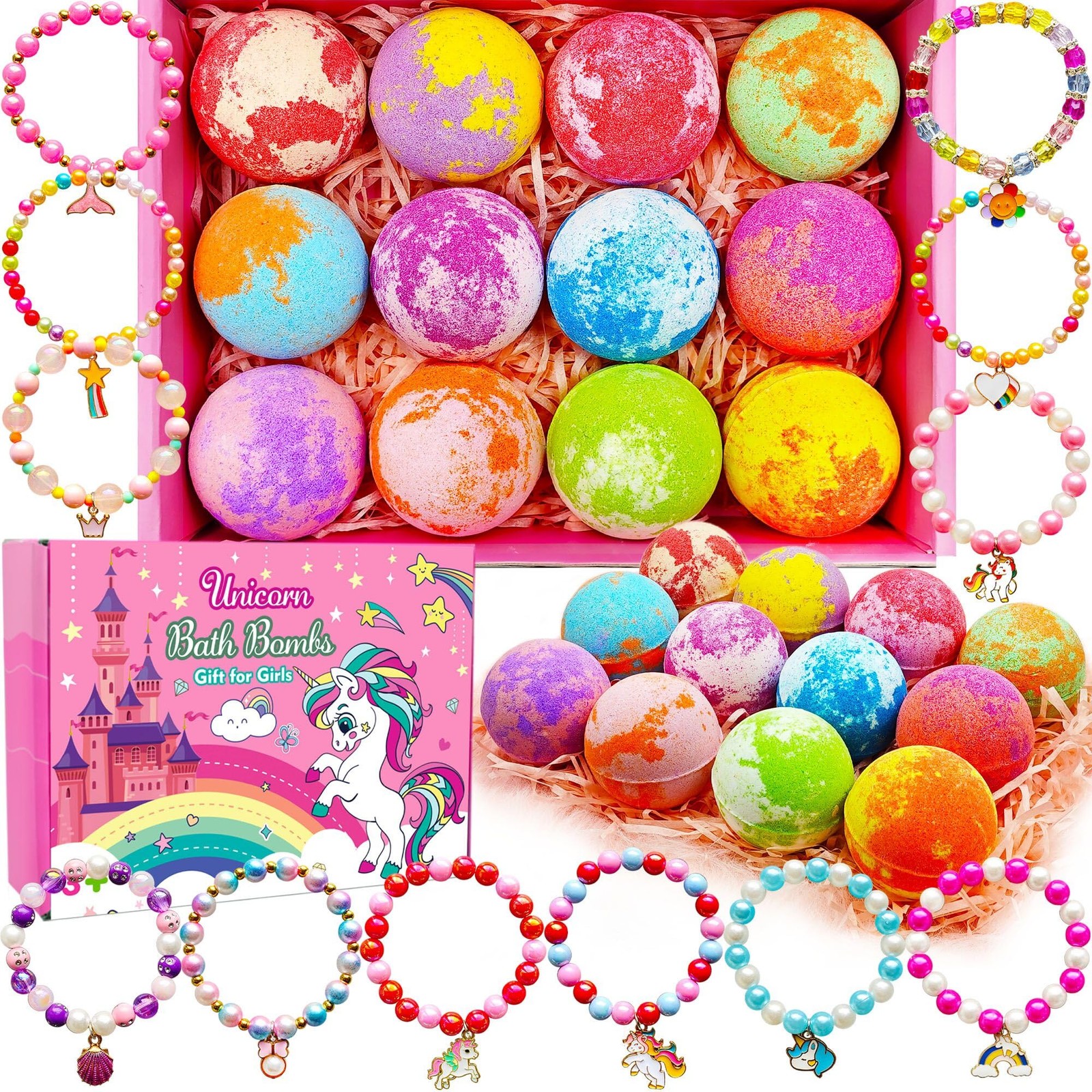 Unicorn Bath Bombs with Surprise Toys Inside for Kids Girls 3 4 5 6 7 8 Years...
