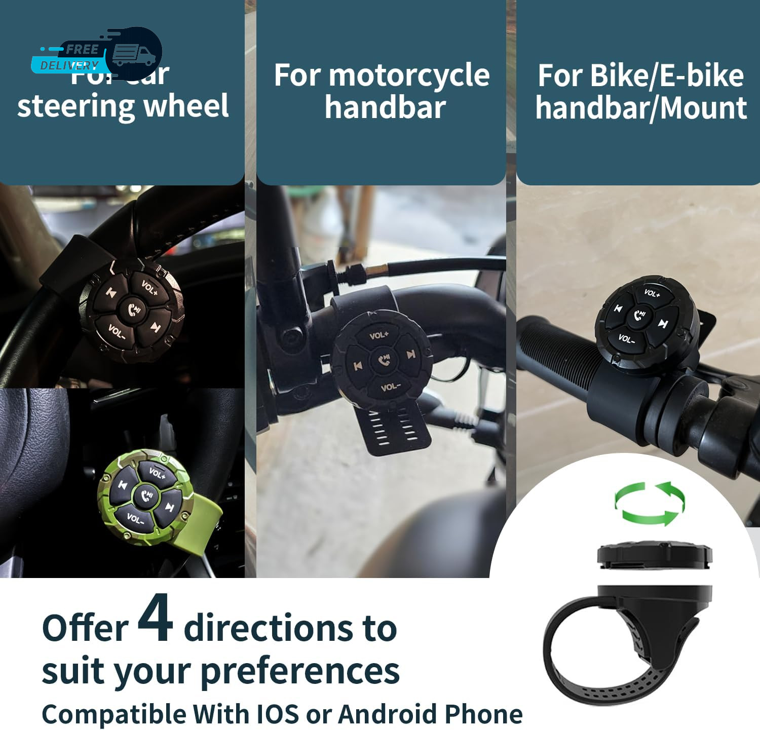 Bluetooth Media Button Remote,Waterproof Wireless Music Controller for Car Bike