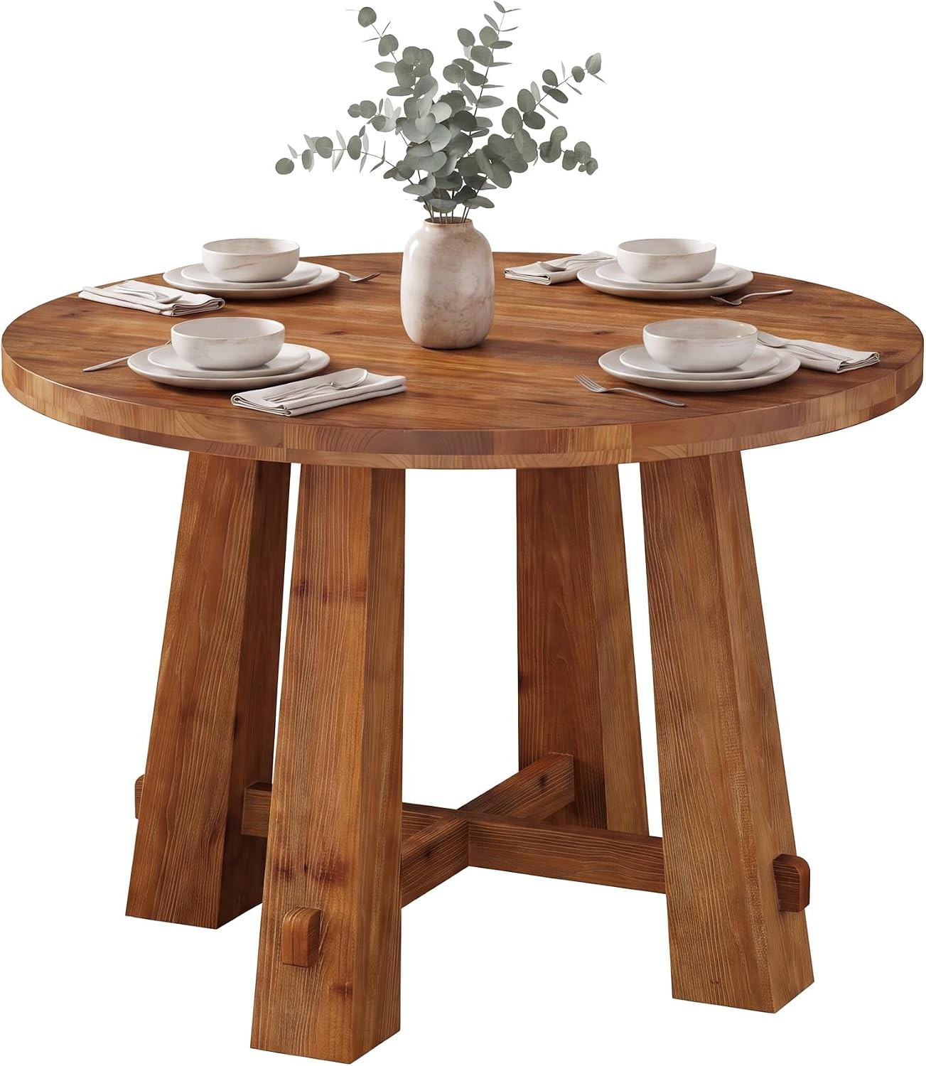 39.4" Solid Wood Round Dining Table Modern Small Kitchen Table for 2-4 People