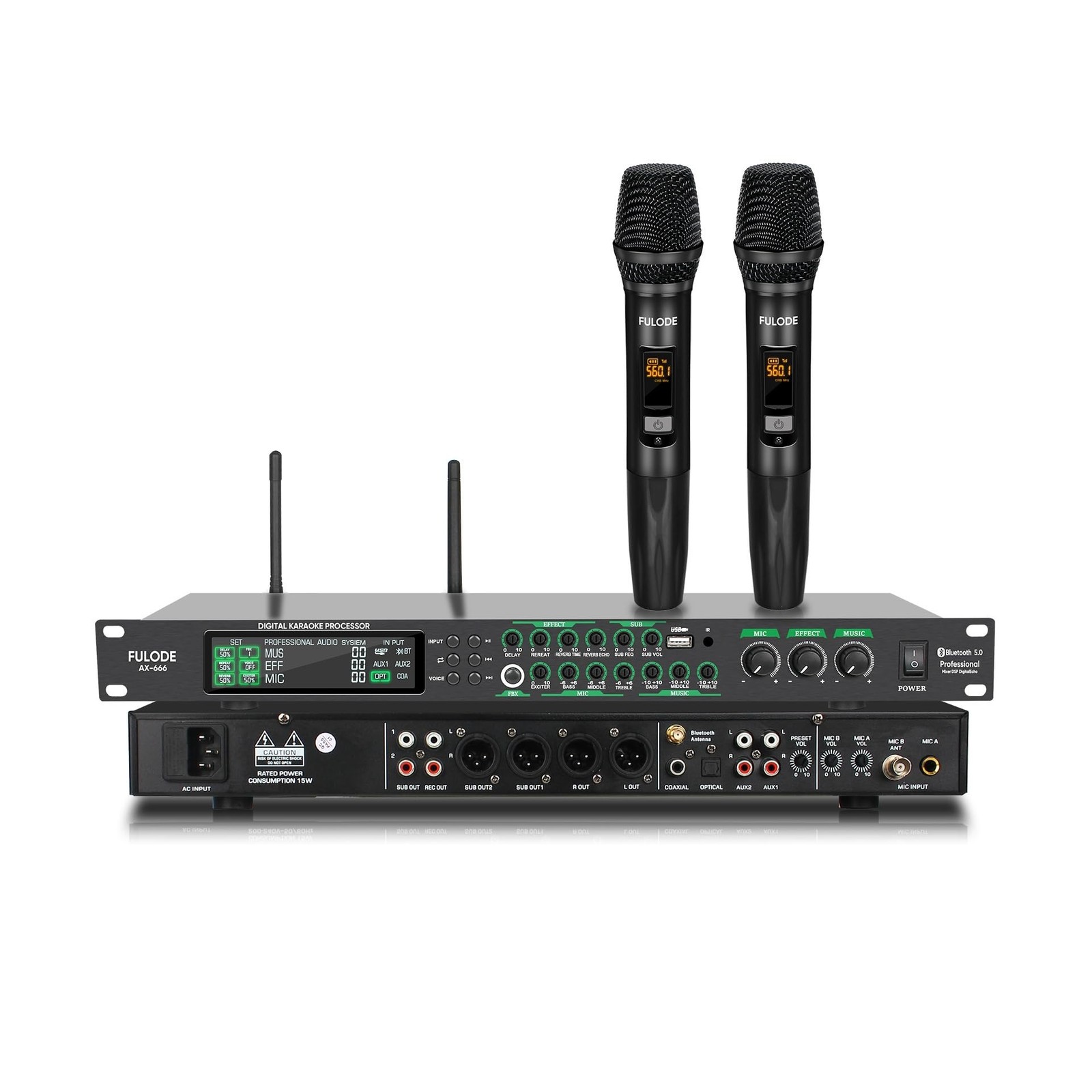 AX-666 Professional Karaoke Processor KTV Mixer with Dual Wireless Microphone...