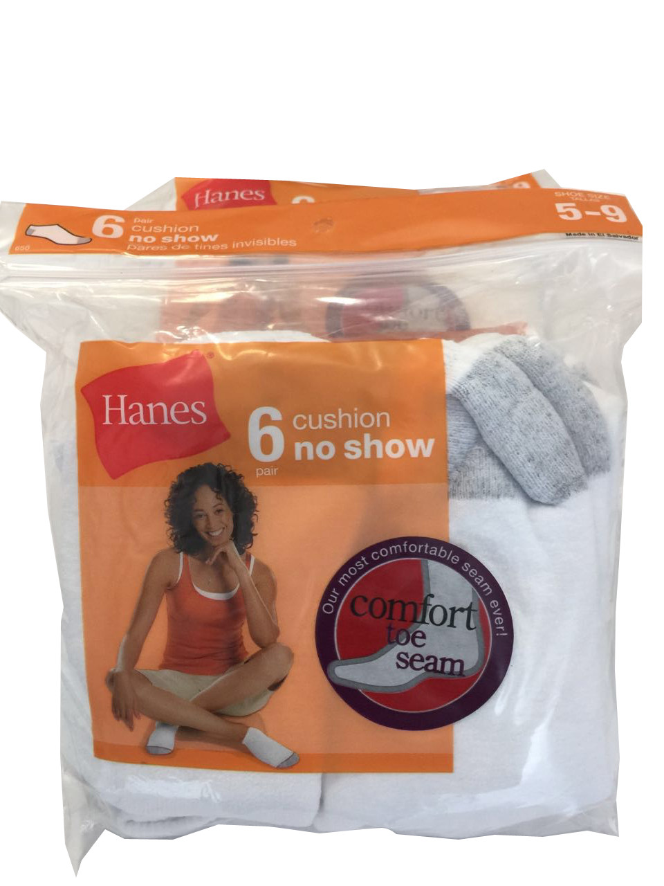 Hanes®  Women's Comfort Toe Seam 6/10 paris cushion no-show fit shoe size 5-9