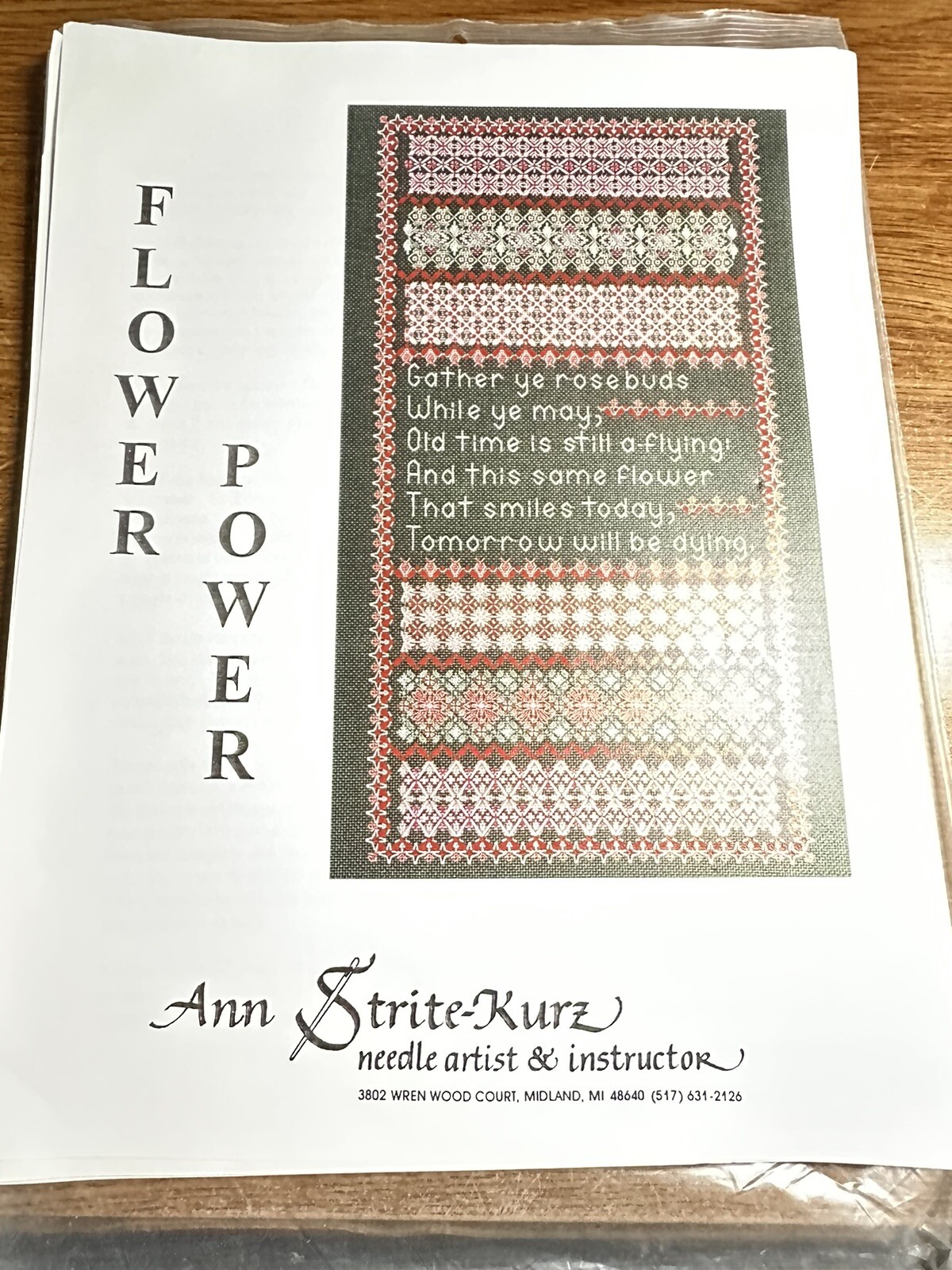 New Ann Strite Kurtz FLOWER POWER Needlework Sampler floral  NEEDLEPOINT PATTERN