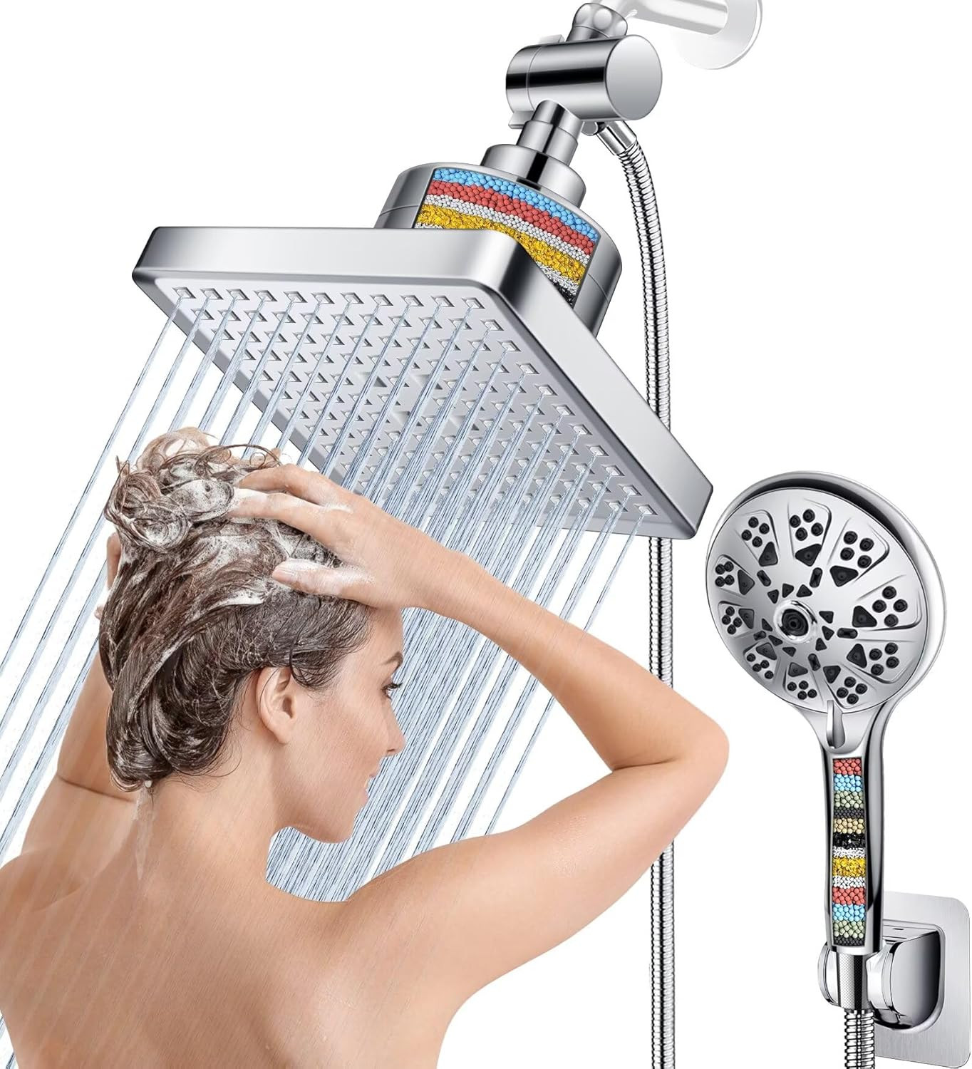 Dual Filtered Rain Shower Head Combo,10 Modes Handheld with 6 Inch Rainfall | Hi