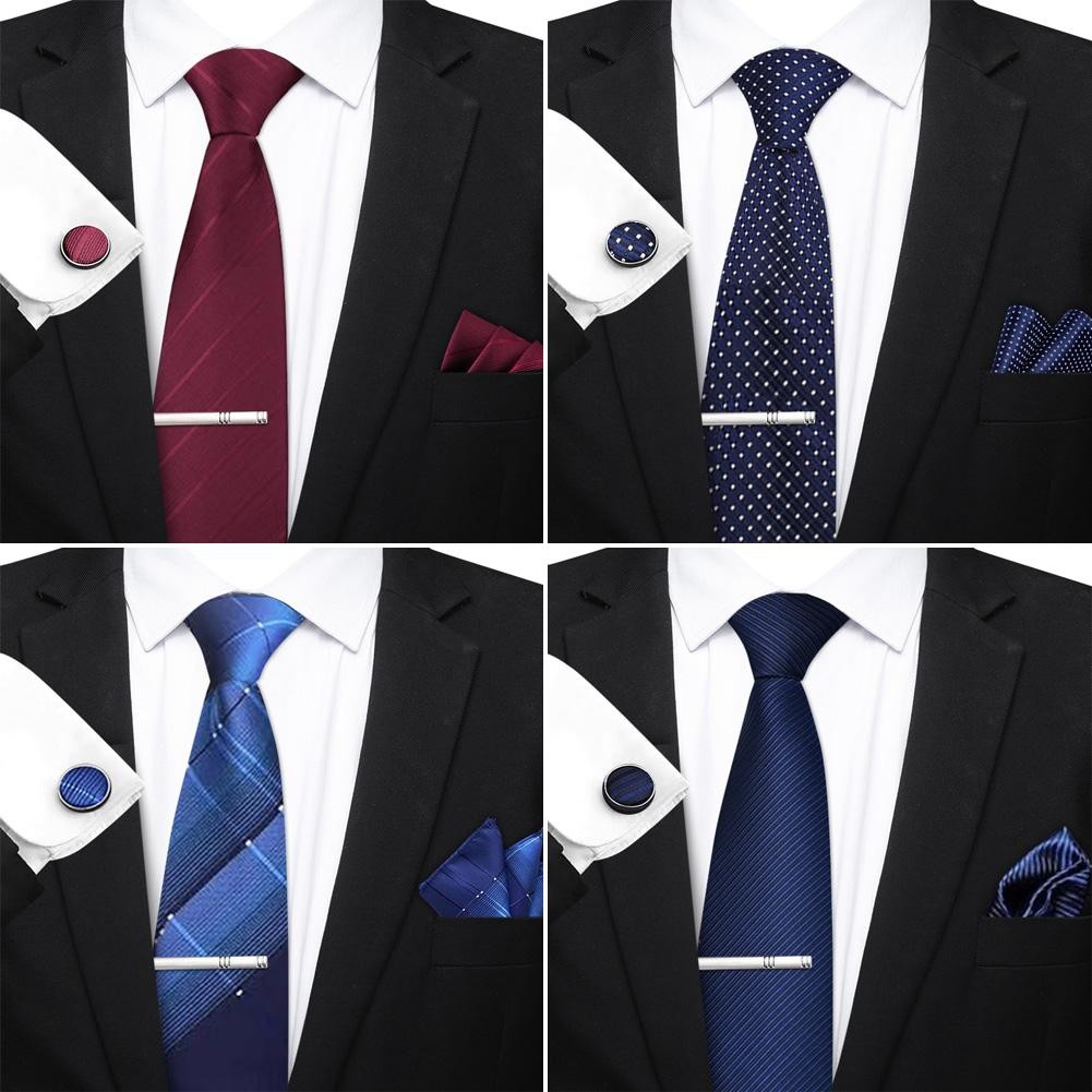 5x Classic Tie Necktie Set W/ Pocket Squares Ties Clips Cufflinks Chirstmas Gift