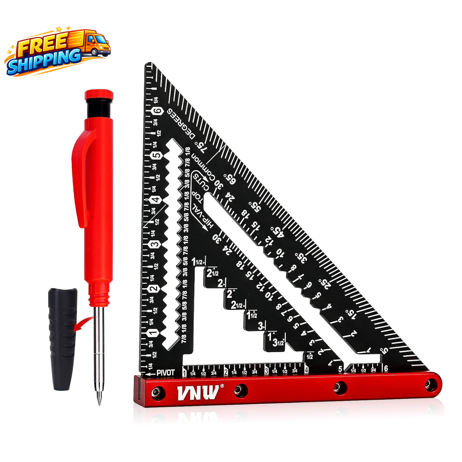 7Inch Rafter Square with Carpenter Pencil, 1/8" Precision Heavy Duty Aluminum Wo