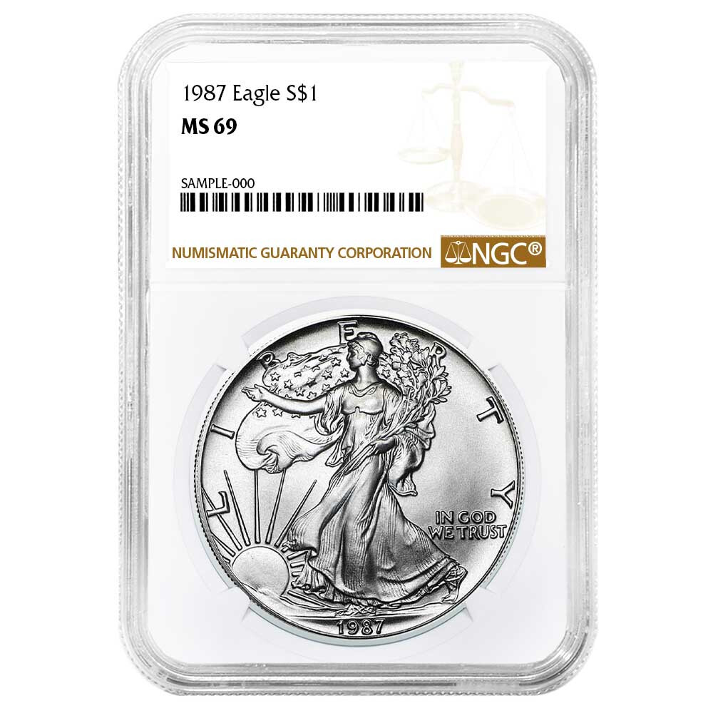 1987 $1 American Silver Eagle NGC MS69 Brown Label