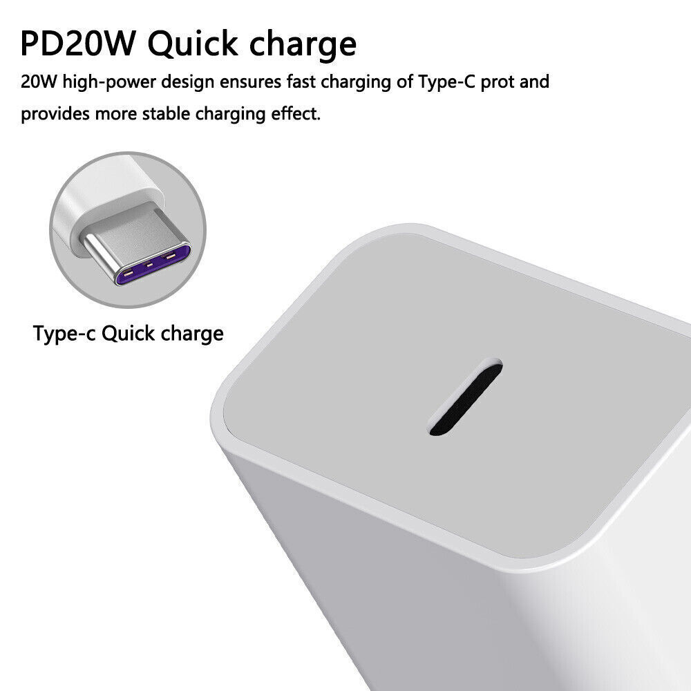 ⚡ 20W USB-C Fast Charger PD Adapter Cable For iPhone 14/13/12/11 XR X Pro iPad