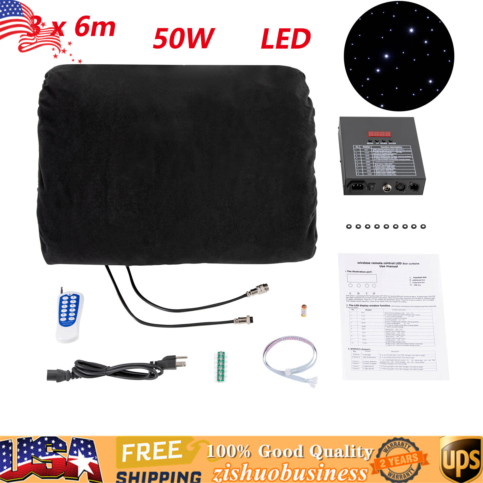 20x10FT Star Stage Backdrop LED Star Curtain Background Starry Sky DMX512 Remote