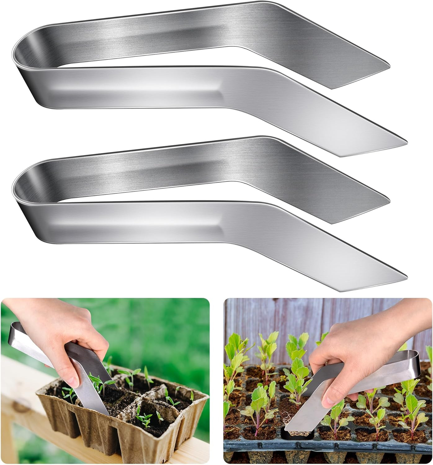 2 Pcs Seedling Transplant Tongs- 6.7 Inch Stainless Steel Gardening Transplant T
