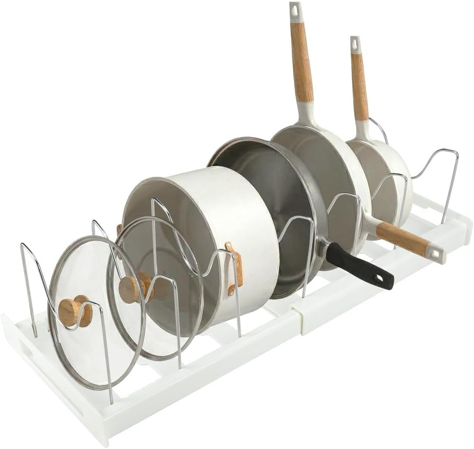 Adjustable Pot & Pan Organizer – Expandable 12"-22" Lid Rack for Cabinets