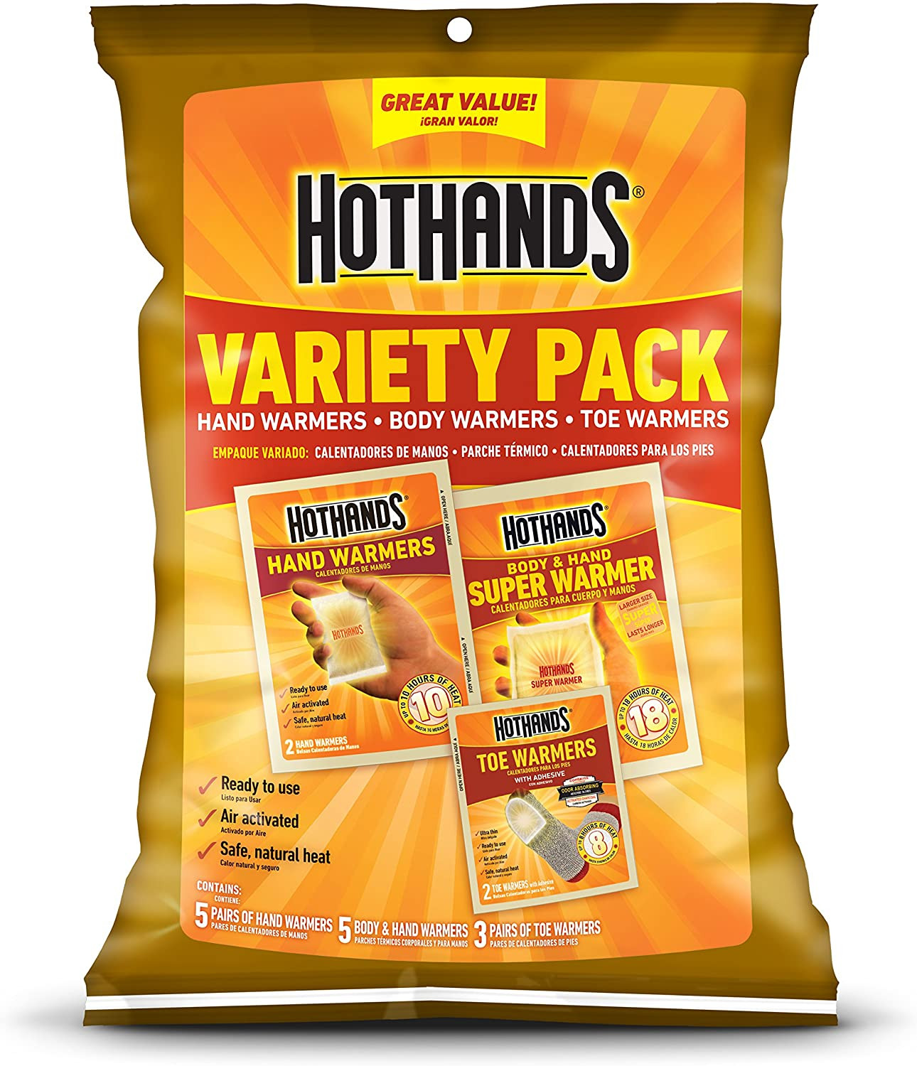 Toe, Hand, & Body Warmer Variety Pack - Long Lasting Safe Natural Odorless Air A