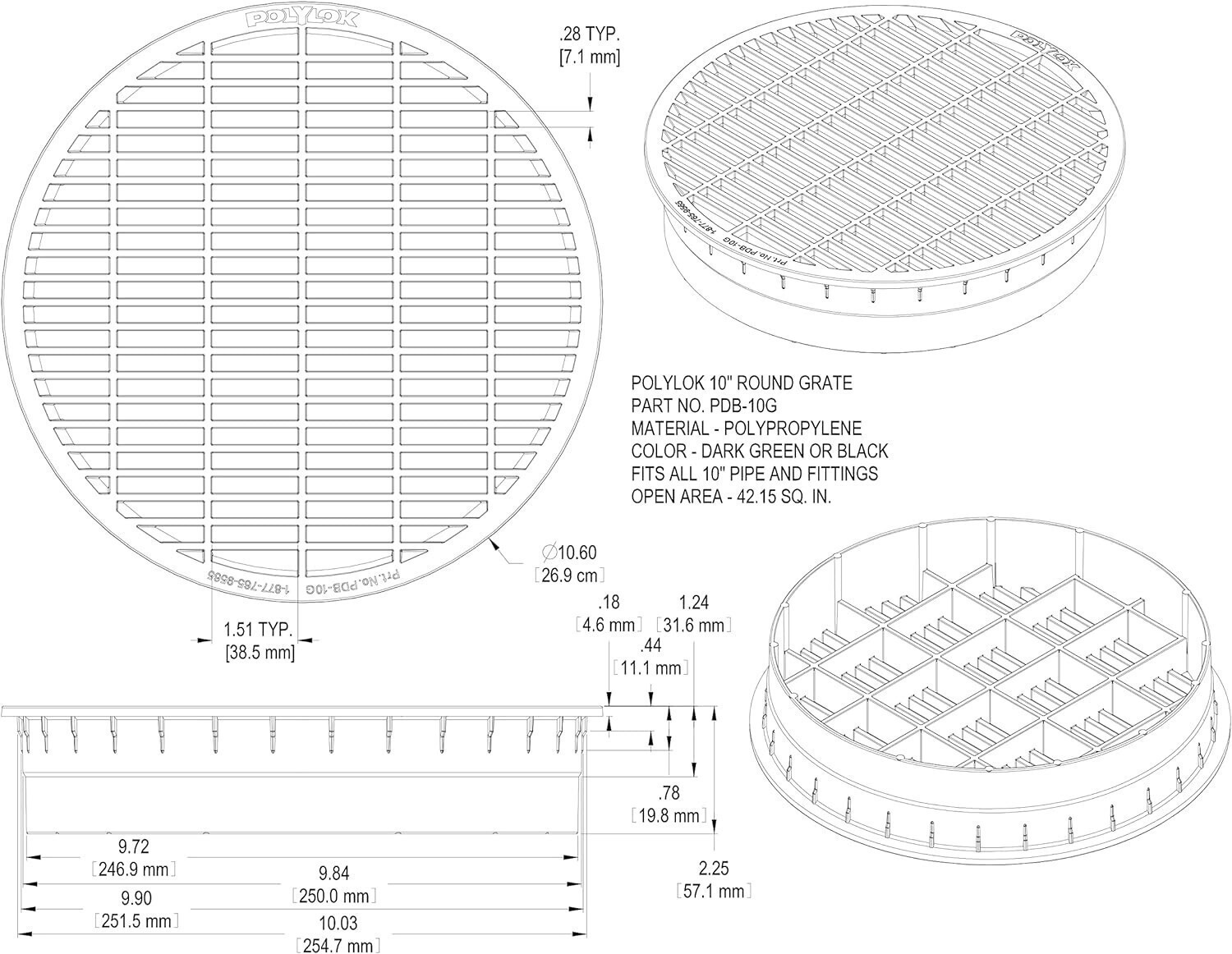 Polylok 10" Pipe Grate (Black) **NEW**