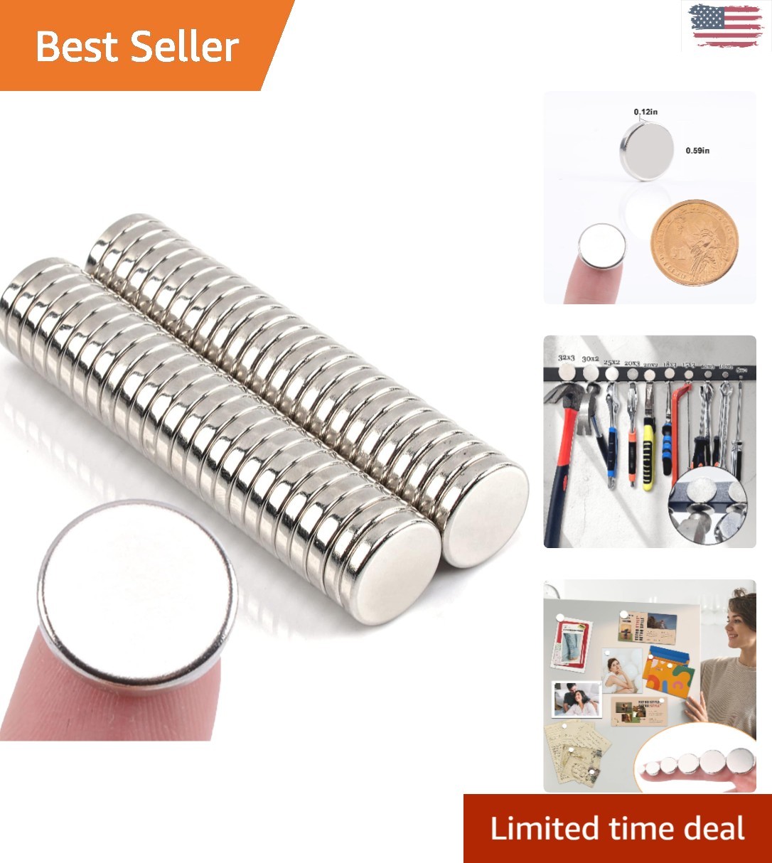 50 Pcs Super Strong Neodymium Magnets, 15x3mm Decorative Round Fridge Magnets
