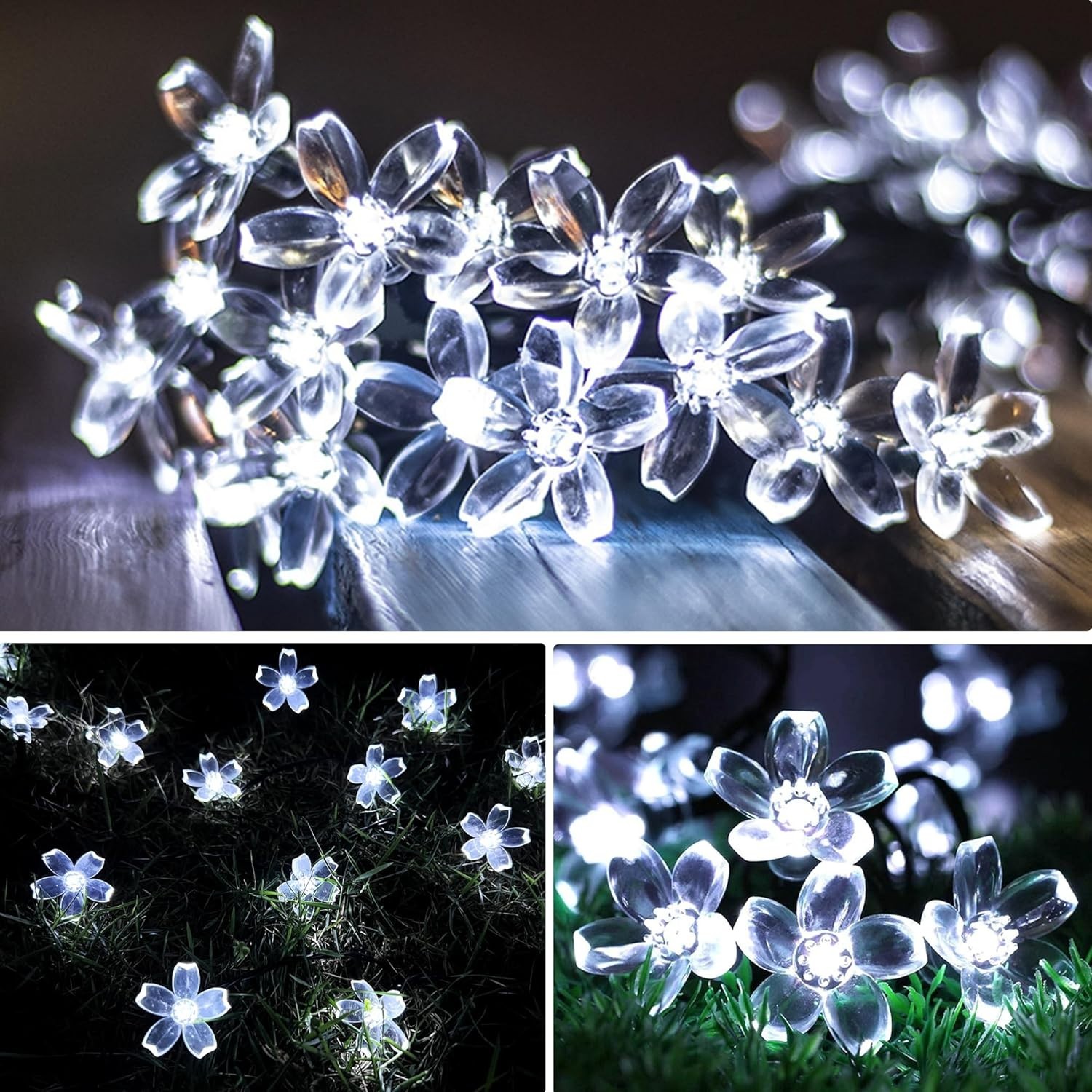 Solar String Lights for Outside，50 LED Solar Flower Lights Outdoor Waterproof ，S
