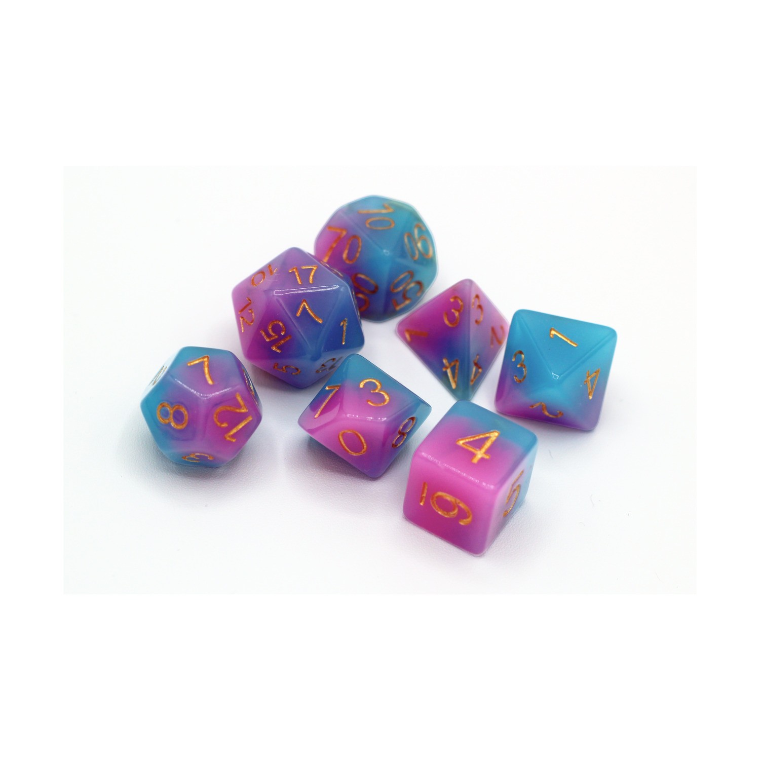 Snowbright Studio RPG Poly Set - Glow in the Dark Pink and Blue w/Gold (7) New