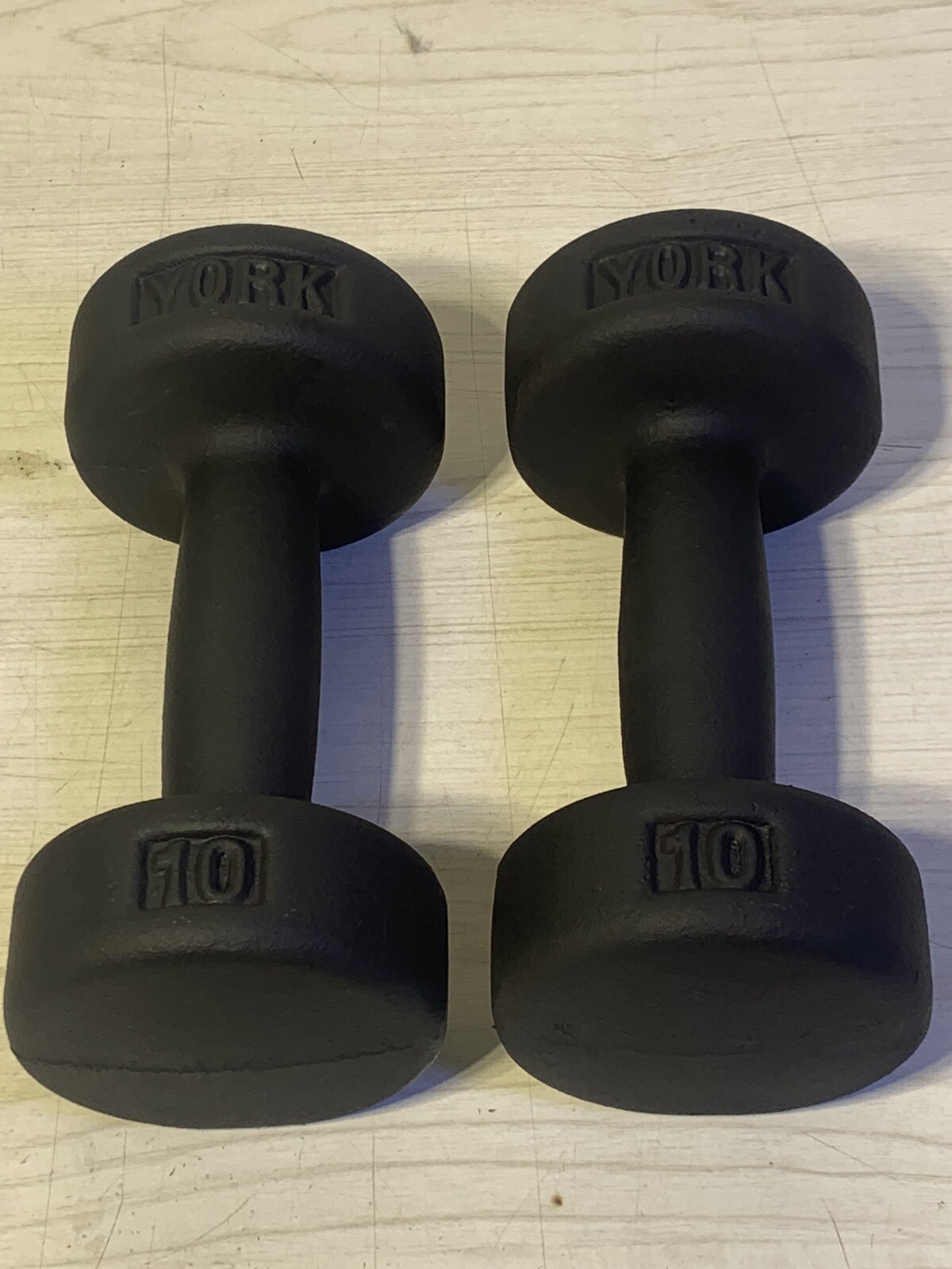 Set of 2 Vintage YORK Cast Iron 10 Lb Round Head Dumbbells New Paint