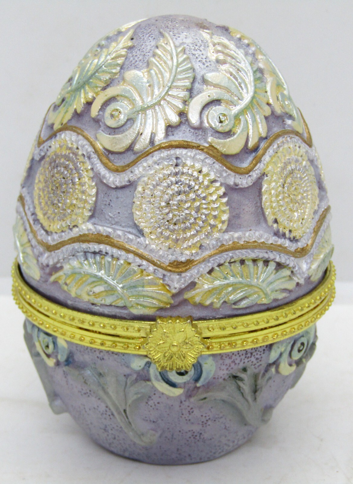 Decorative Easter Egg Resin Hand-Painted Blue Lined Trinket Box. 3 1/2" High.