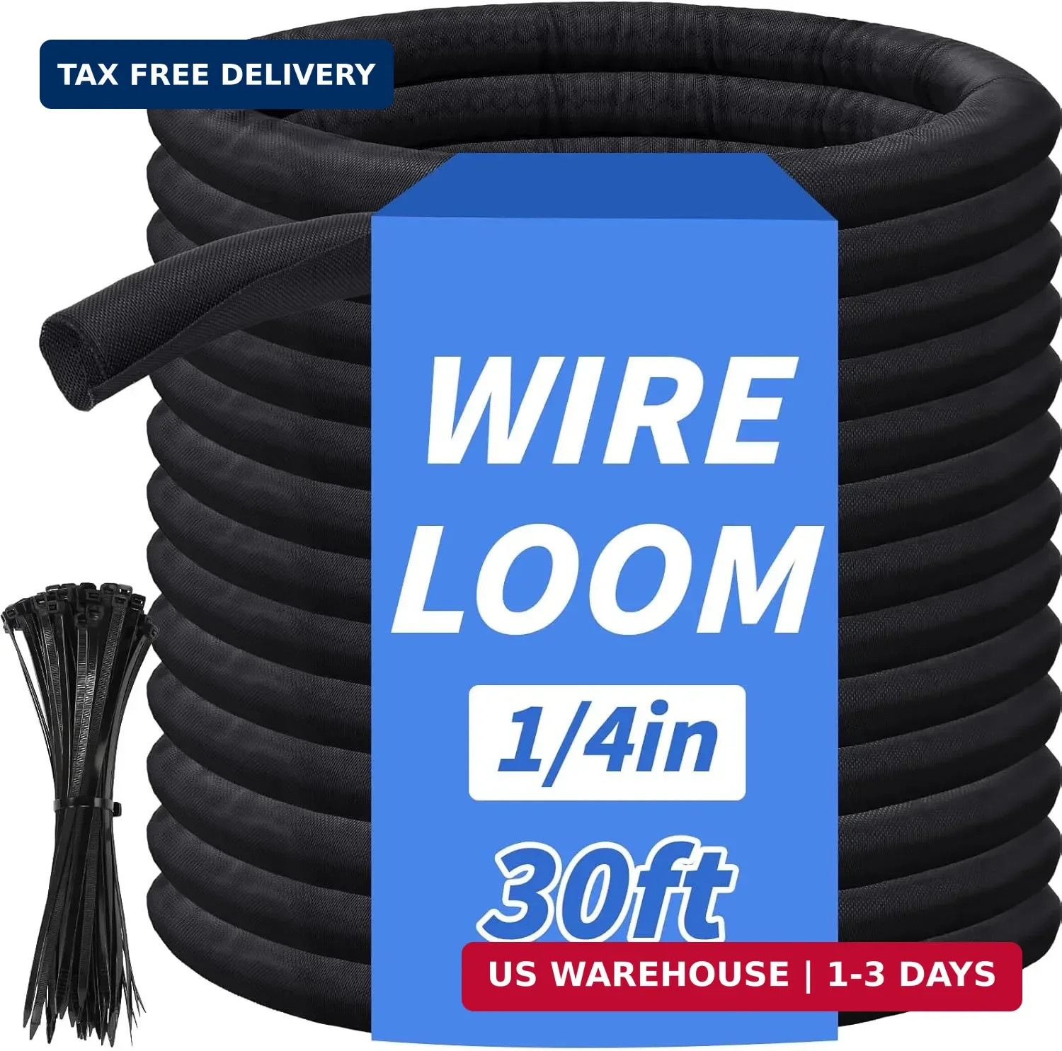 30FT Split Braided Sleeve Cable Management, 1/4 Inch Wire Loom Tubing Cord Prote