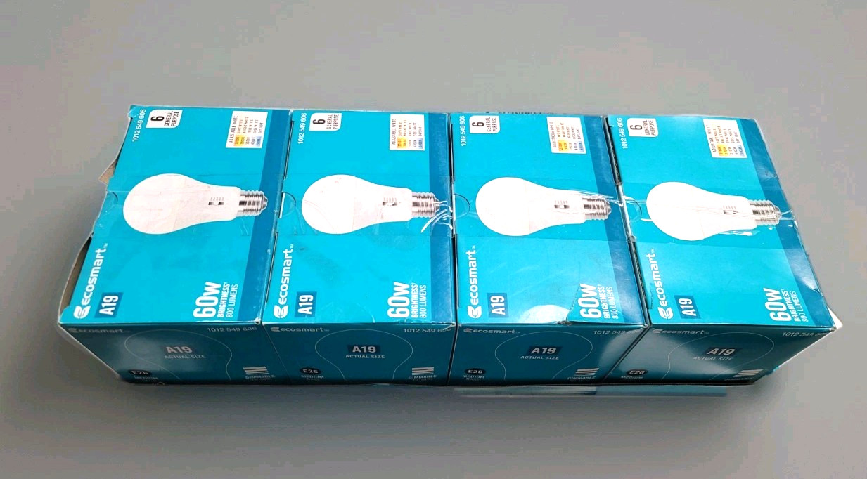 EcoSmart 60-Watt Equivalent A19 Dimmable LED Light Bulb LOT OF 4 6-Pack
