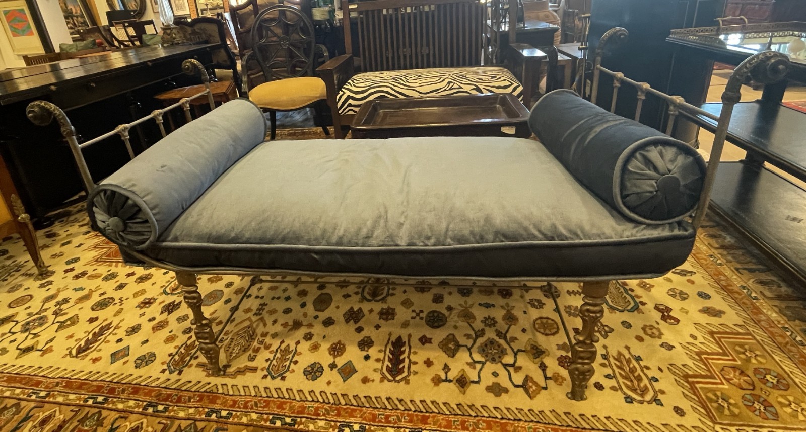 Iron Bench with Velvet Cushion