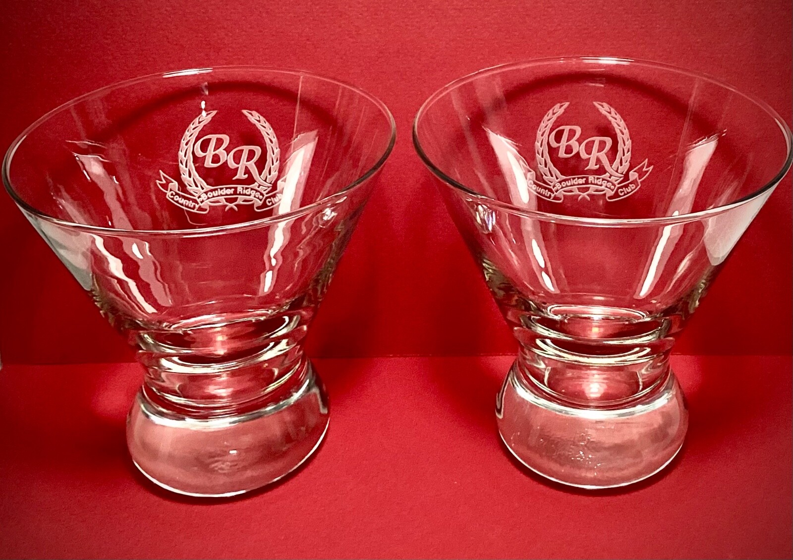 Boulder Ridge Country Club Etched Crystal Barware Glasses Golf Souvenir