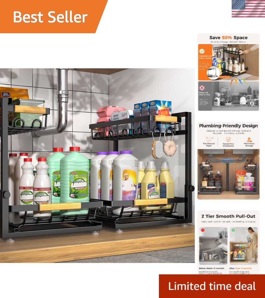 2-Pack 2-Tier Height Adjustable Under Sink Organizer & Storage | Multi-purpos...