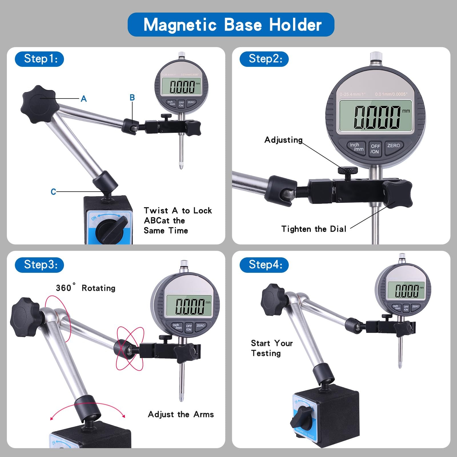 Qnkaa Electronic Digital Dial Indicator 0-1" / 25.4mm