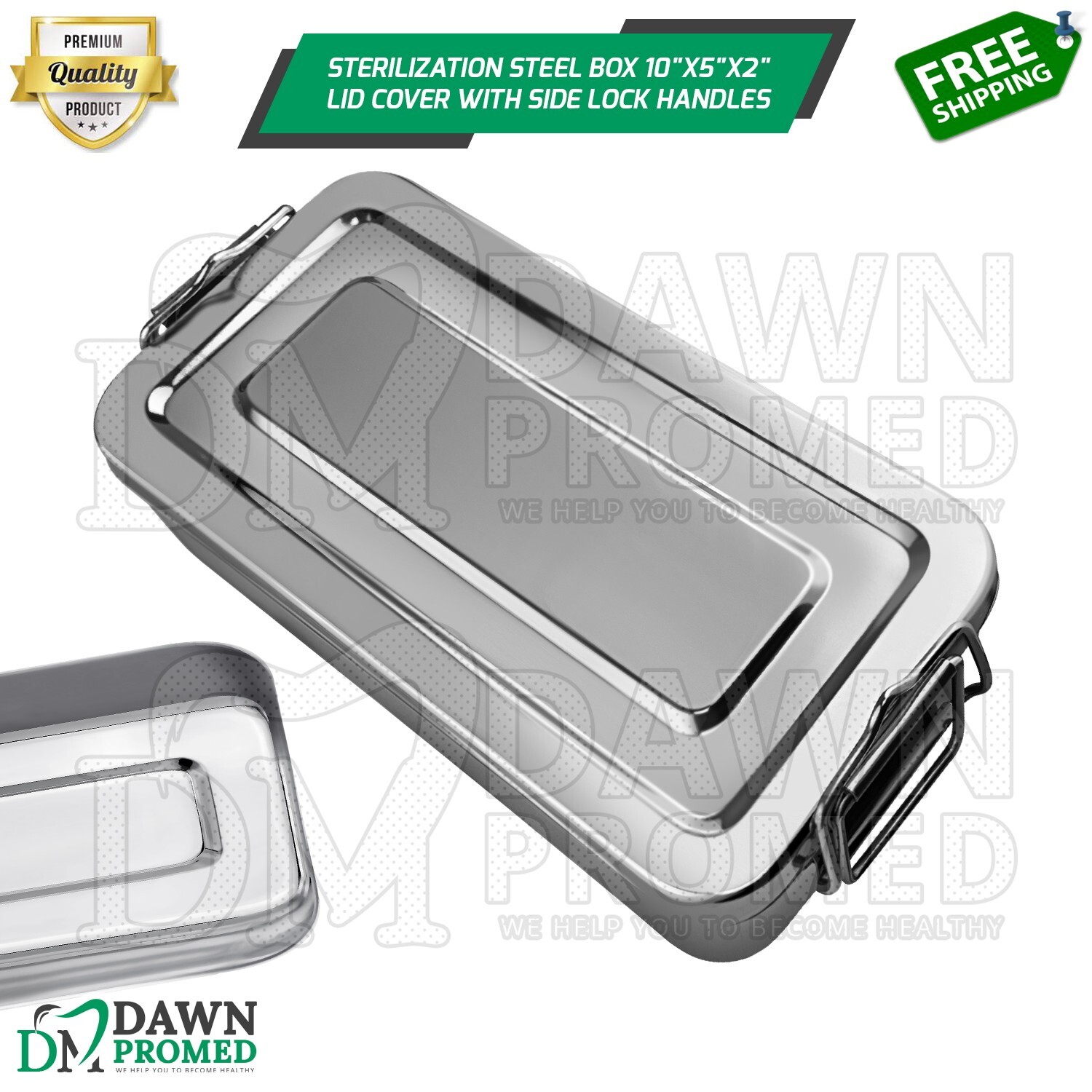 Sterilization Steel Box 10"X5"X2" Lid Cover W/Side Lock Handle Surgical Dental