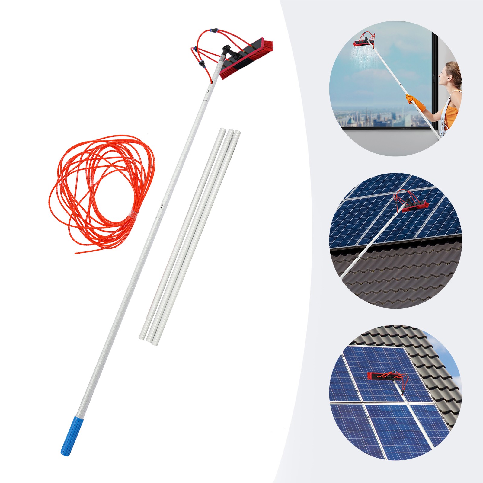 Solar Panel Cleaning Brush Outdoor Window Adjustable Pole Cleaning Kit