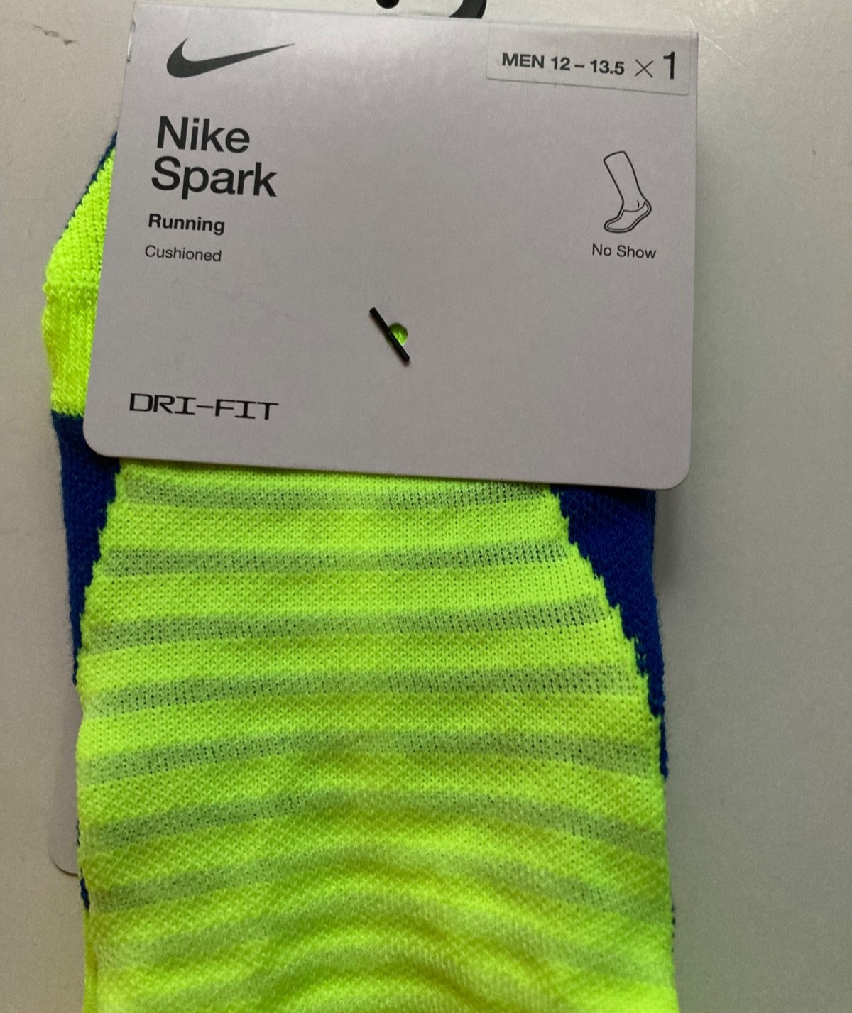 Nike Spark Dri-Fit Running Socks Cushioned 1-pair NO-show socks Black Size 12-13
