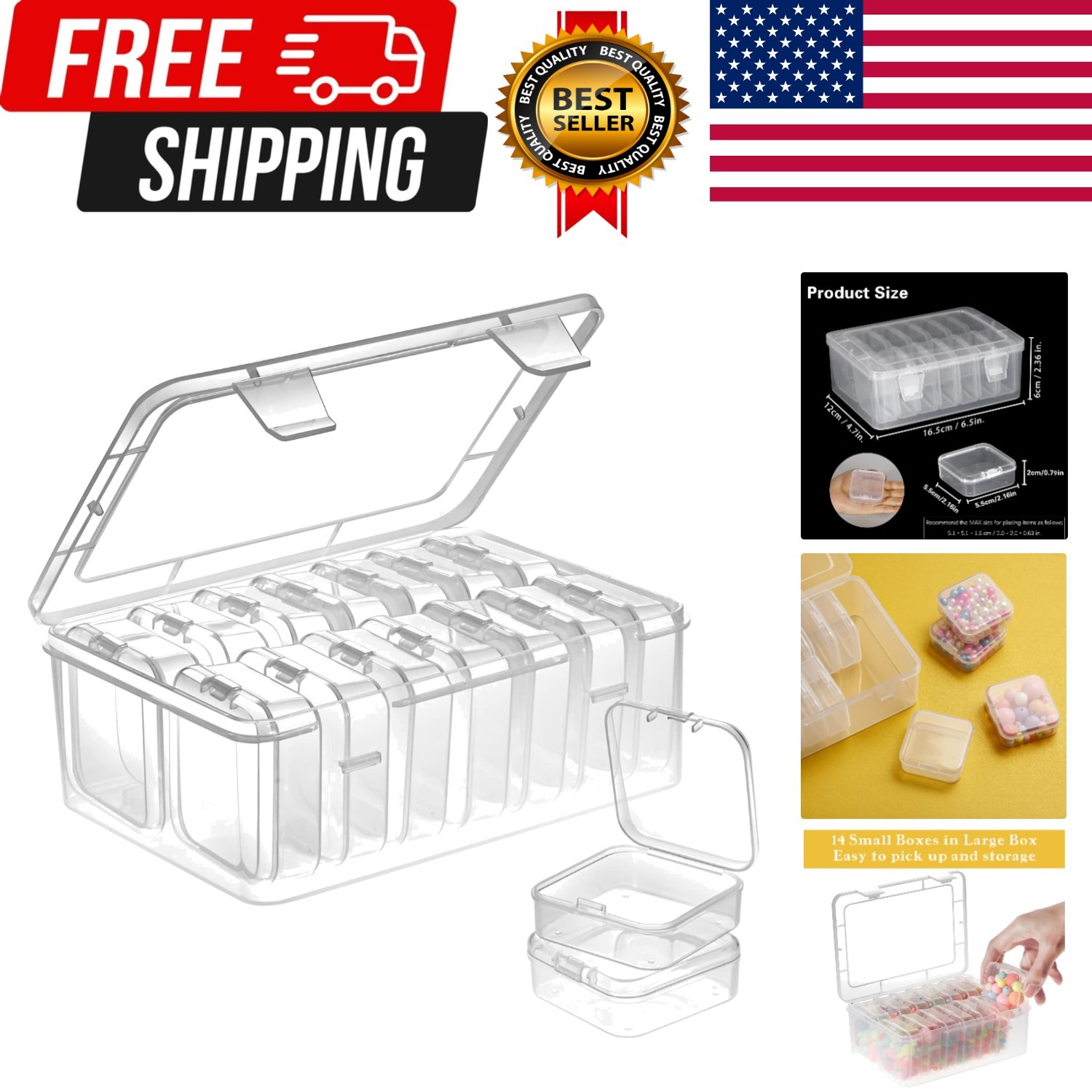 Small Bead Organizers, 15 Pieces Plastic Storage Cases Mini Clear Bead Storag...