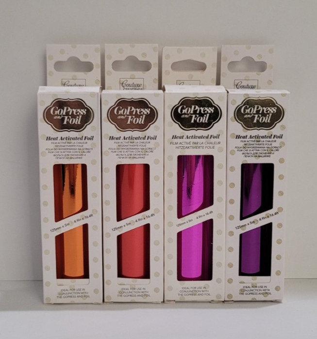 4 HEAT ACTIVATED FOIL ROLLS - Go Press and Foil - Copper, Orange, Pink, Purple