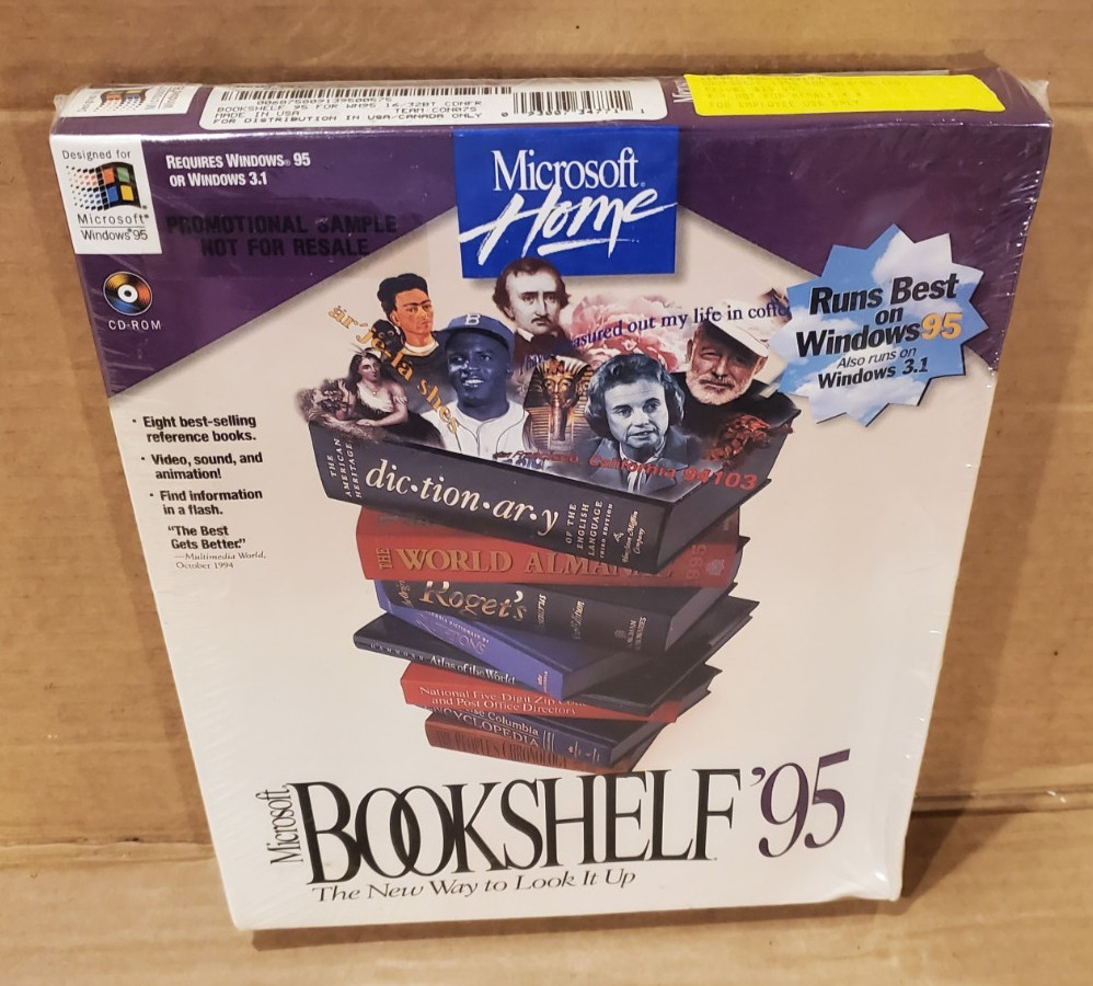 Microsoft Bookshelf '95 CD-ROM Software for Windows 95 / 3.1 New Sealed Big Box