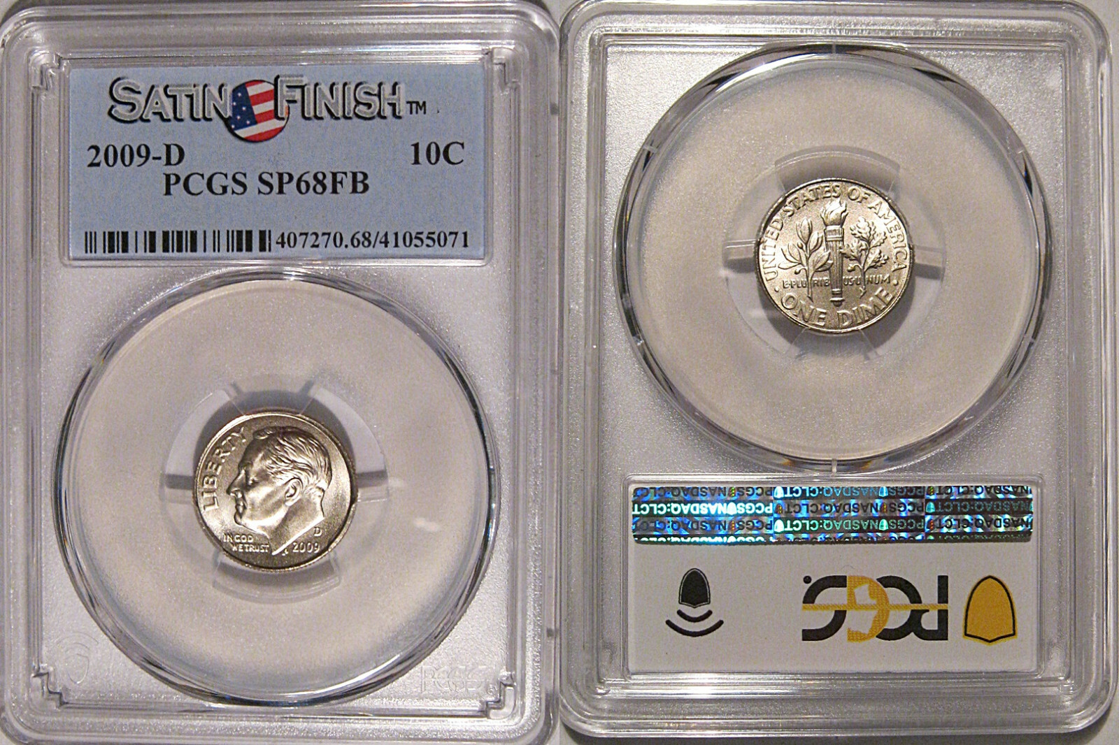 2009 D Roosevelt Dime 10c PCGS SP68FB Full Bands Satin Finish