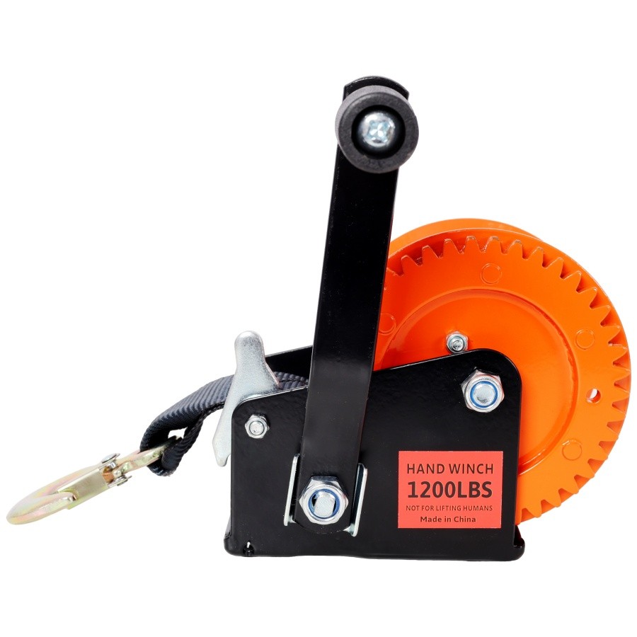 1200LBS Hand Crank Winch, 19.6FT Strap 4.1:1 Gear Ratio Trailer, Boat ATV Towing